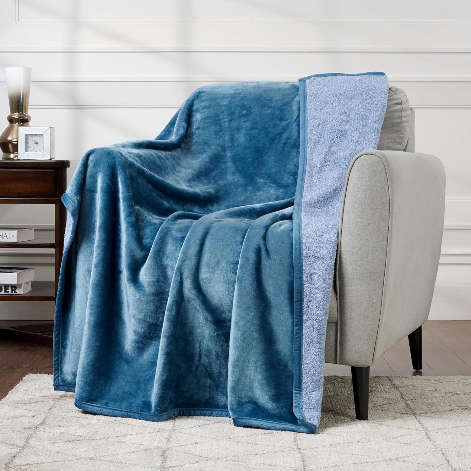 Velvet Plush Reversible Heathered Throw Blanket for Couch - Super Soft, Cozy Throw, for Women (Teal Blue, 50" x 60")