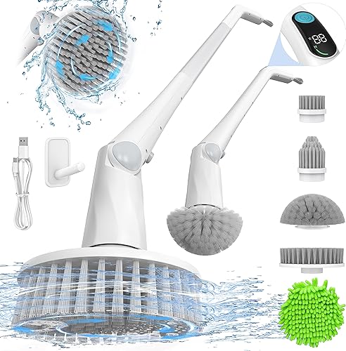 Cepillo eléctrico giratorio, cepillos de limpieza para uso doméstico, cepillo de ducha con 7 cabezales de cepillo reemplazables, limpiador eléctrico