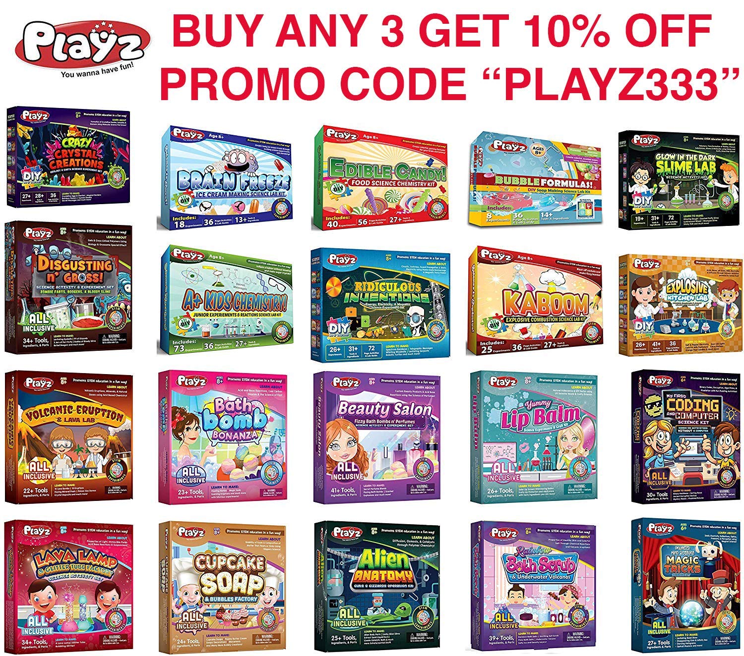 Playz Kaboom! Explosive Science Kit for Kids Age 812 with 25+ Chemical Reactions & Experiments