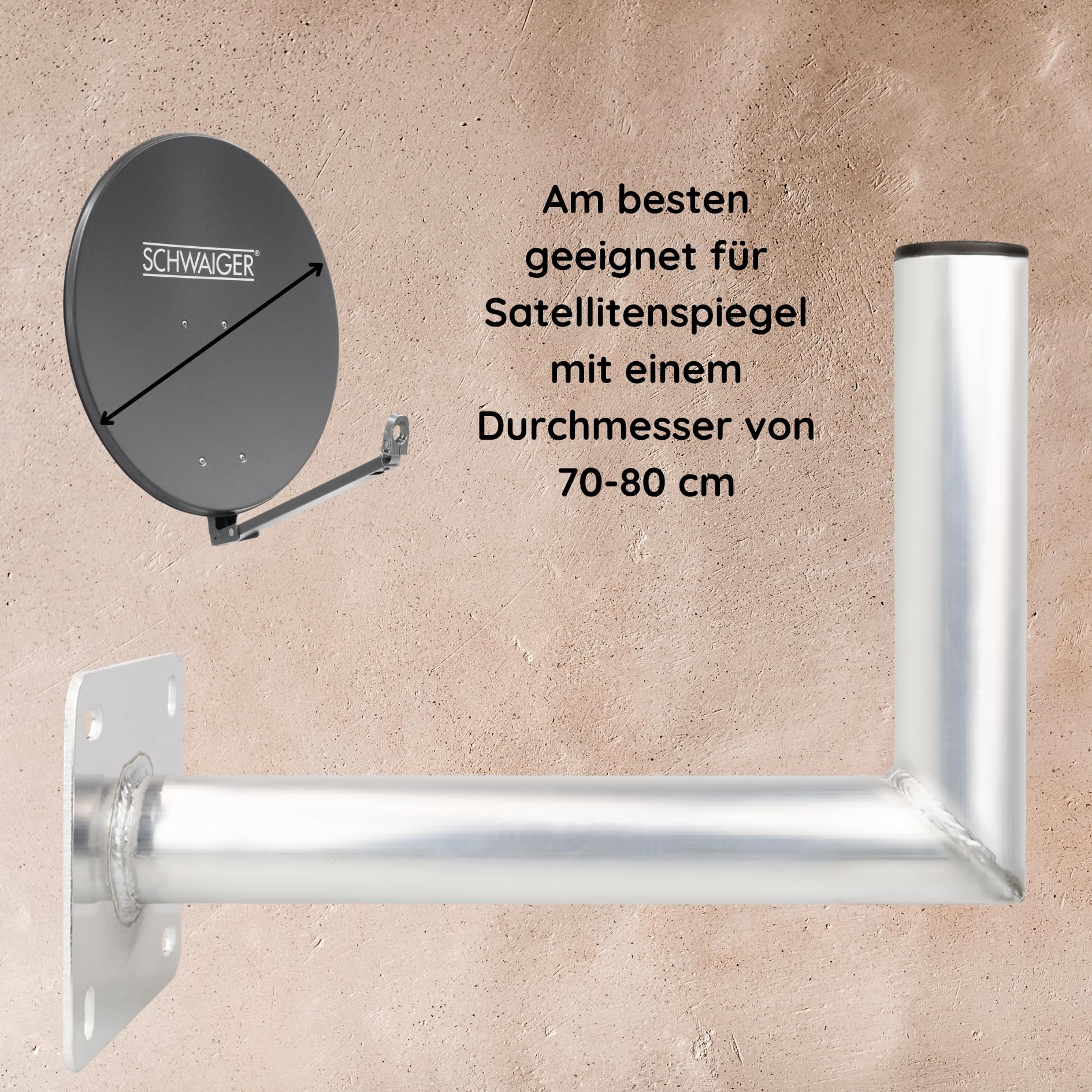SCHWAIGER -5149- Soporte para Antena parabólica | Antena Sat | Sistema de satélite | Soporte de Pared | Aprobado por TÜV | Distancia a la Pared 35 cm | Plata