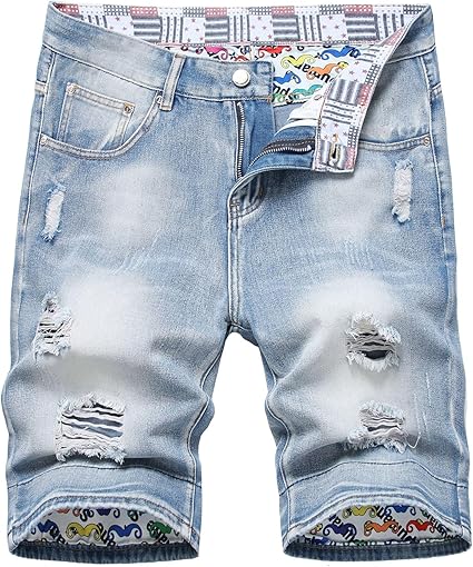 GINZOUS Men Summer Holes Distressed Turn-up Cuff Denim Shorts Size 