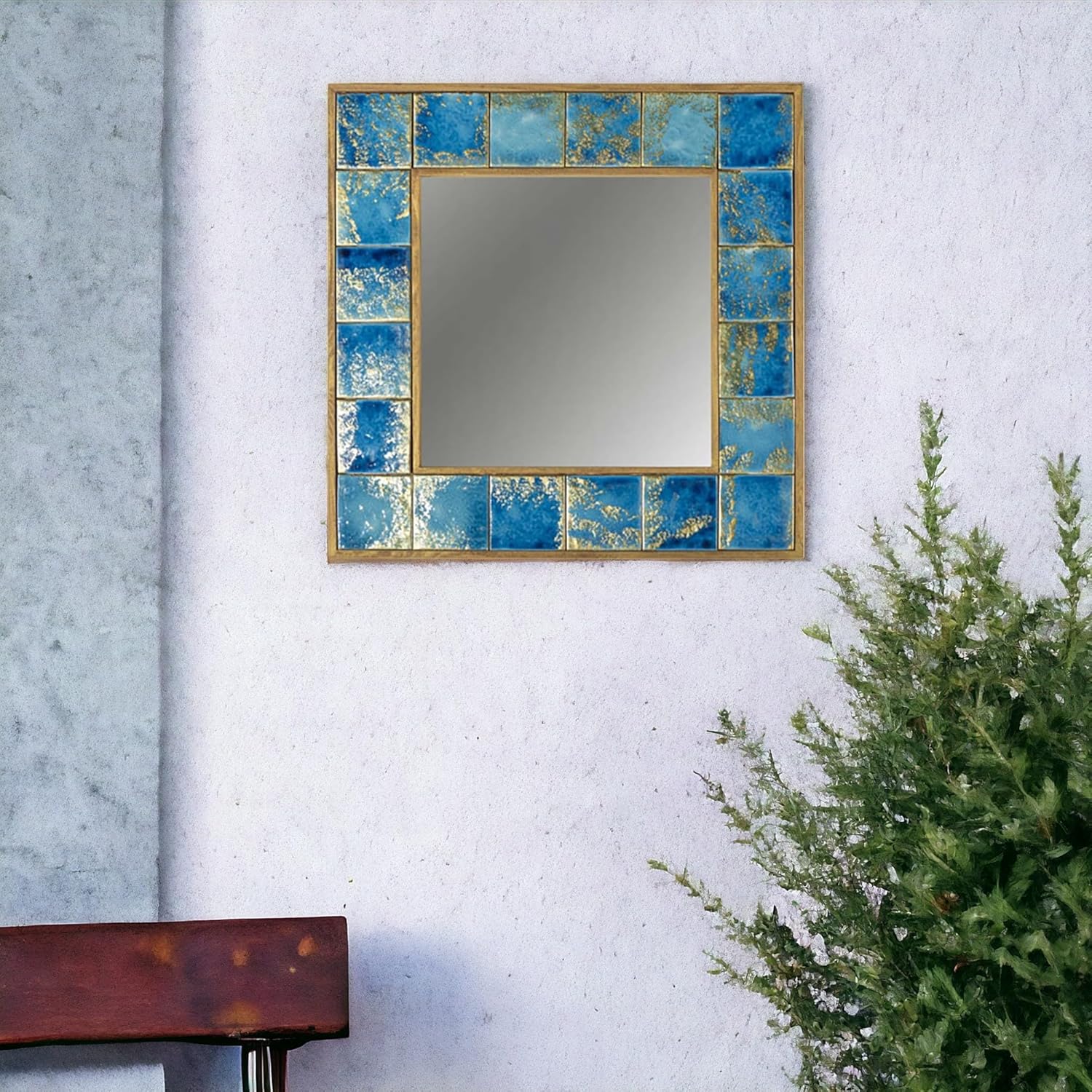 Full Length Mirror with Handmade Mosaic Tile Frame, Standing Body Mirror, Wall Hanging Decor for Living Room, Bedroom and Entryway, Boho Style, Vertical or Horizontal 23.6" x 58.4"