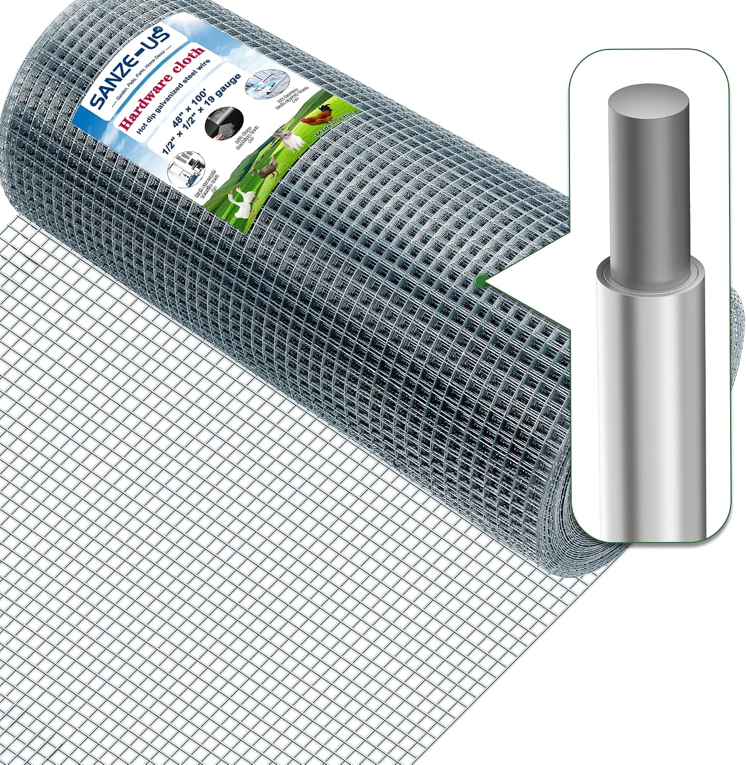 Hardware Cloth,1/4inch 48inx100ft 23 Gauge,Double-Layer Hot-Dip Galvanizing After Welding,Chicken Wire Netting Garden Wire Fencing Rabbit Snake Fence Chicken Coop Plant Supports
