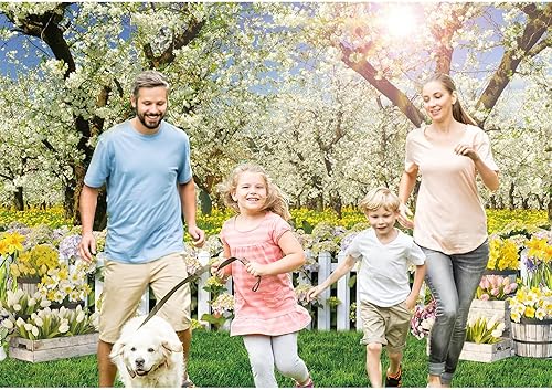 Vista 11 de Telón de fondo de primavera de poliéster de 7 x 5 pies, paisaje natural, árbol de bosque, fondo de fotografía para niños, cumpleaños, boda, baby