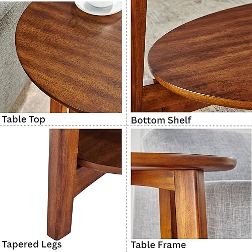 Miniatura 7 de Monterey - Mesa auxiliar redonda de madera moderna de mediados de siglo de 20 pulgadas, castaño cálido