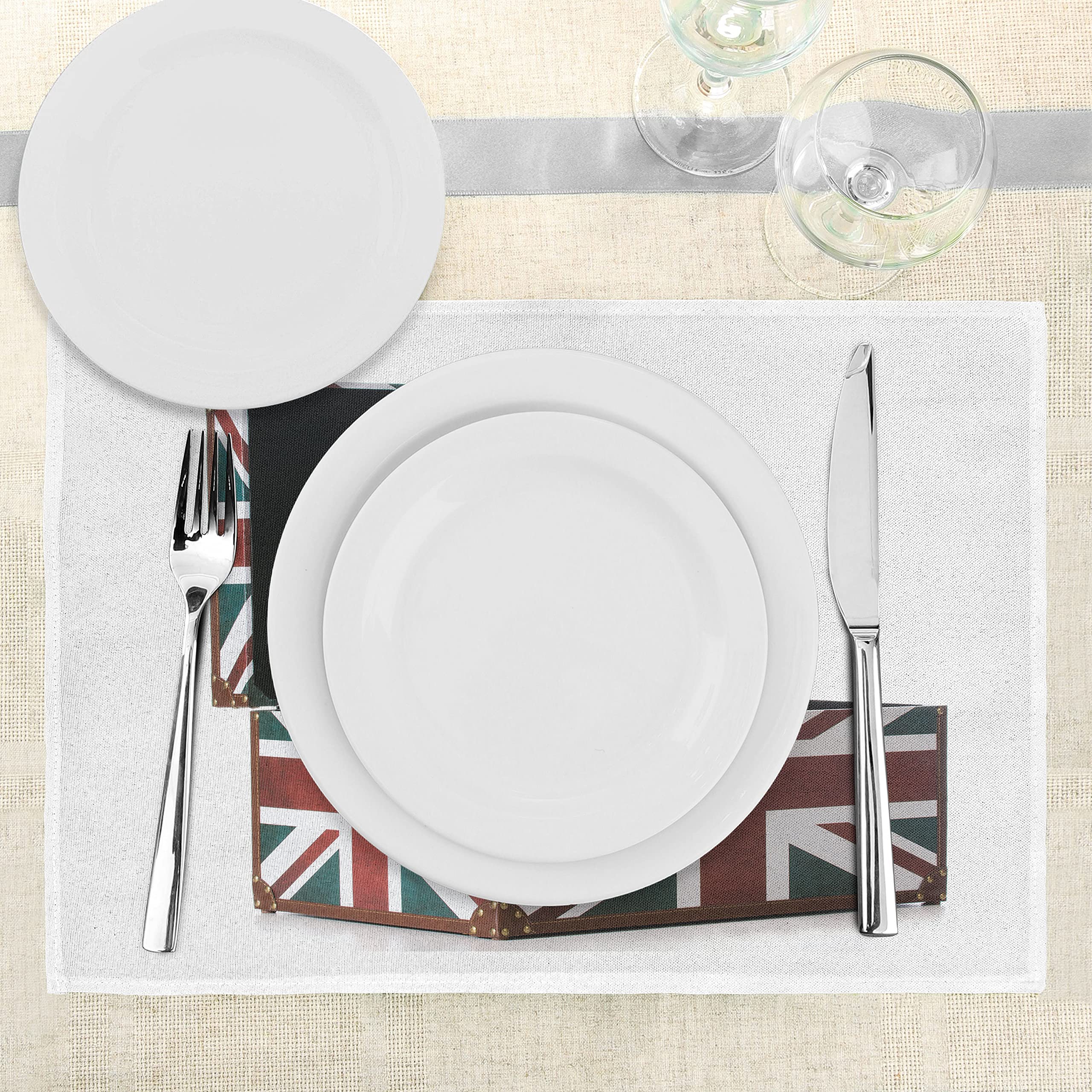 ABAKUHAUS Bulldog Inglese Tovaglietta Americana Set di 4, Cucciolo con Il Legame, Tovagliette in Tessuto Lavabile per Tavolo da Pranzo Cena, Grigio Pallido Grigio