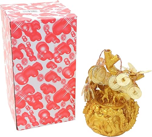 Miniatura 4 de Árbol de monedas de fortuna de oro de Feng Shui de 7 pulgadas en Dragon Pot Bonsái Decoración para el hogar Riqueza bendición regalo (D13455)