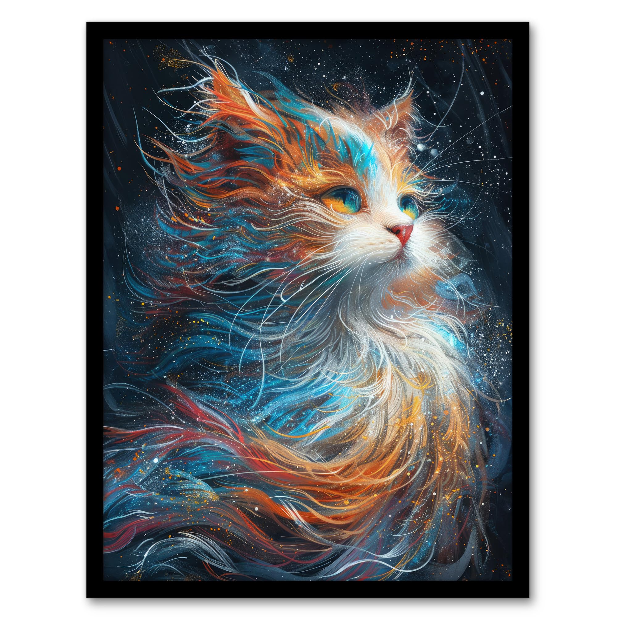 Artery8 Ethereal Orange Maine Coon Cat Lover Pet Portrait For Living Room Artwork Framed Wall Art Print 18X24 Inch