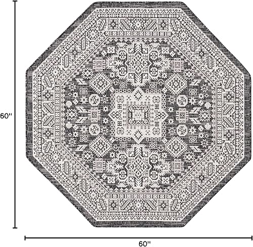 Miniatura 211 de Rugs.com Outdoor Aztec Collection Alfombra – 4 x 6 pies alfombra de tejido plano gris carbón perfecta para salas de estar, grandes comedores, planos