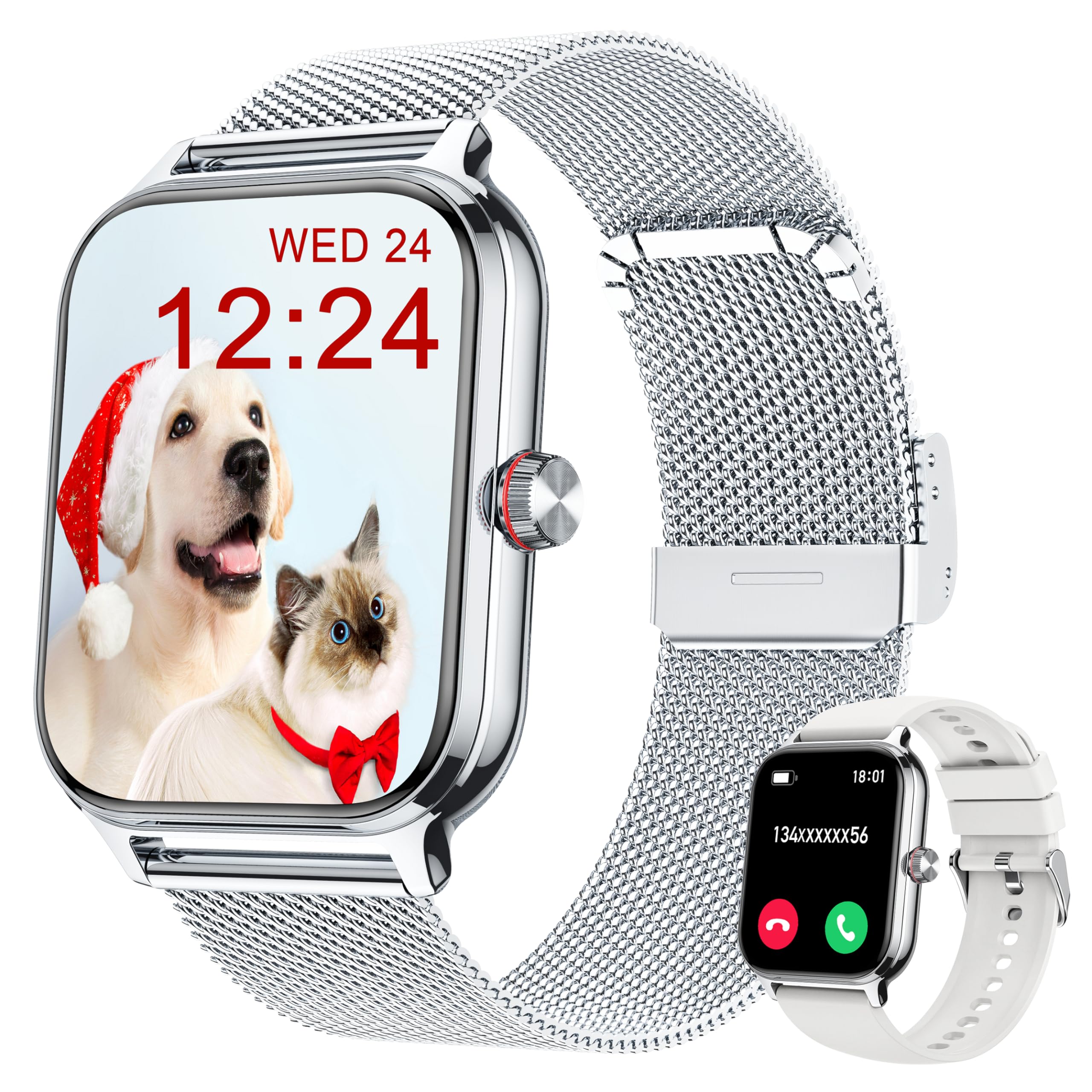 LODIMEKE Smartwatch Uomo Donna Chiamate Pressione Sanguigna Frequenza Cardiaca Sonno, 1.96'' AI Orologio 100+ modalità Sportive, IP67 Impermeabile Contapassi Sveglia Calcolatrice iOS Android