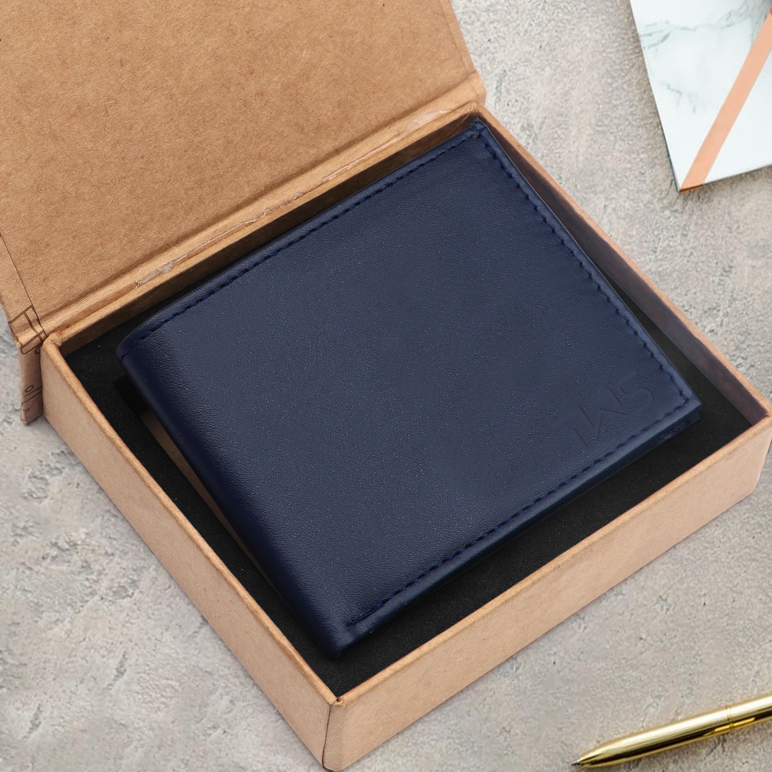 The Wallet Store Solid Leather Wallet For Men - Blue