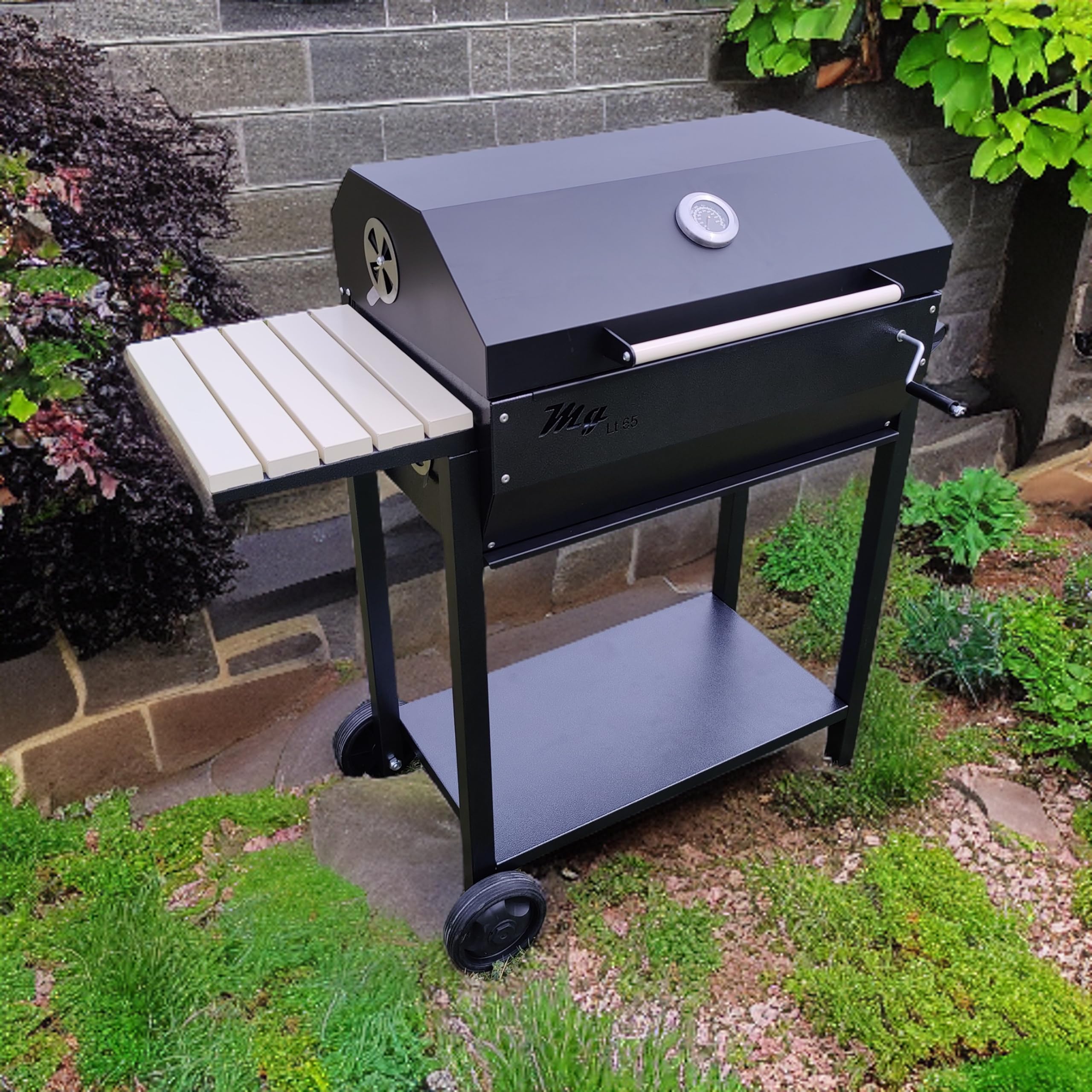 MG- Barbacoa Carbon, bbq, Asador con Tapa para Ahumar o Asar, Barbacoas de carbon y leña con Parrilla Elevable de acero inoxidable, Prepara Carnes, Pescados y Verduras a la Parrilla o al Horno.