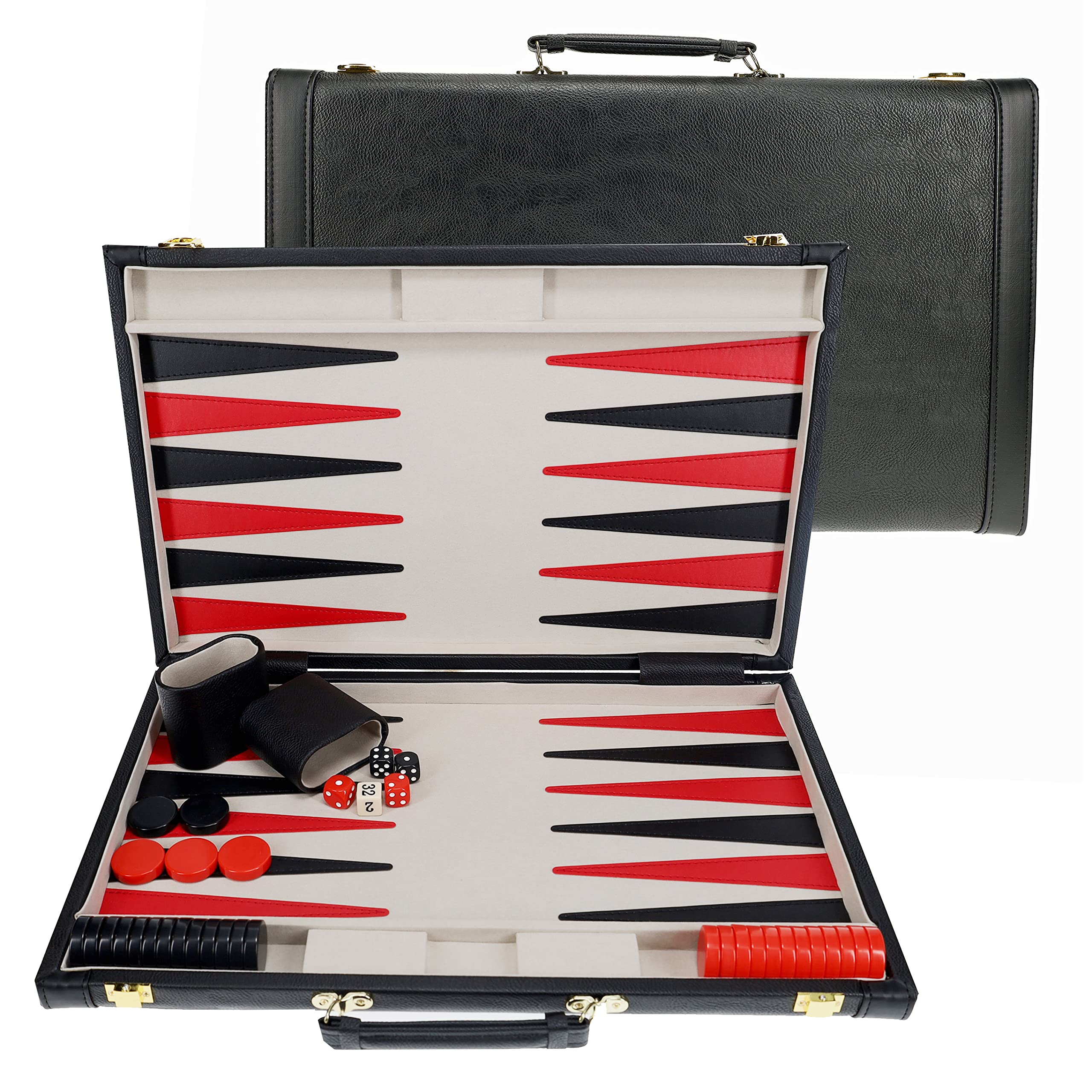 WE Games Set Backgammon, elegante custodia in similpelle nera, 53,3 x 31,8 cm, chiuso; 63,5 x 53,3 cm, giochi da tavolo aperto, famiglia e adulti, viaggio 2 giocatori gioco