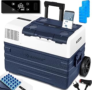 KESSER® Kompressor Kühlbox Auto elektrisch 42L, Camping Kühlbox 12/24/230V mit APP-Steuerung, Gefrierbox bis –20 °C, mit Rädern & Teleskopgriff für Camping, Wohnmobil, LKW & Boot + 2 Kühlakkus