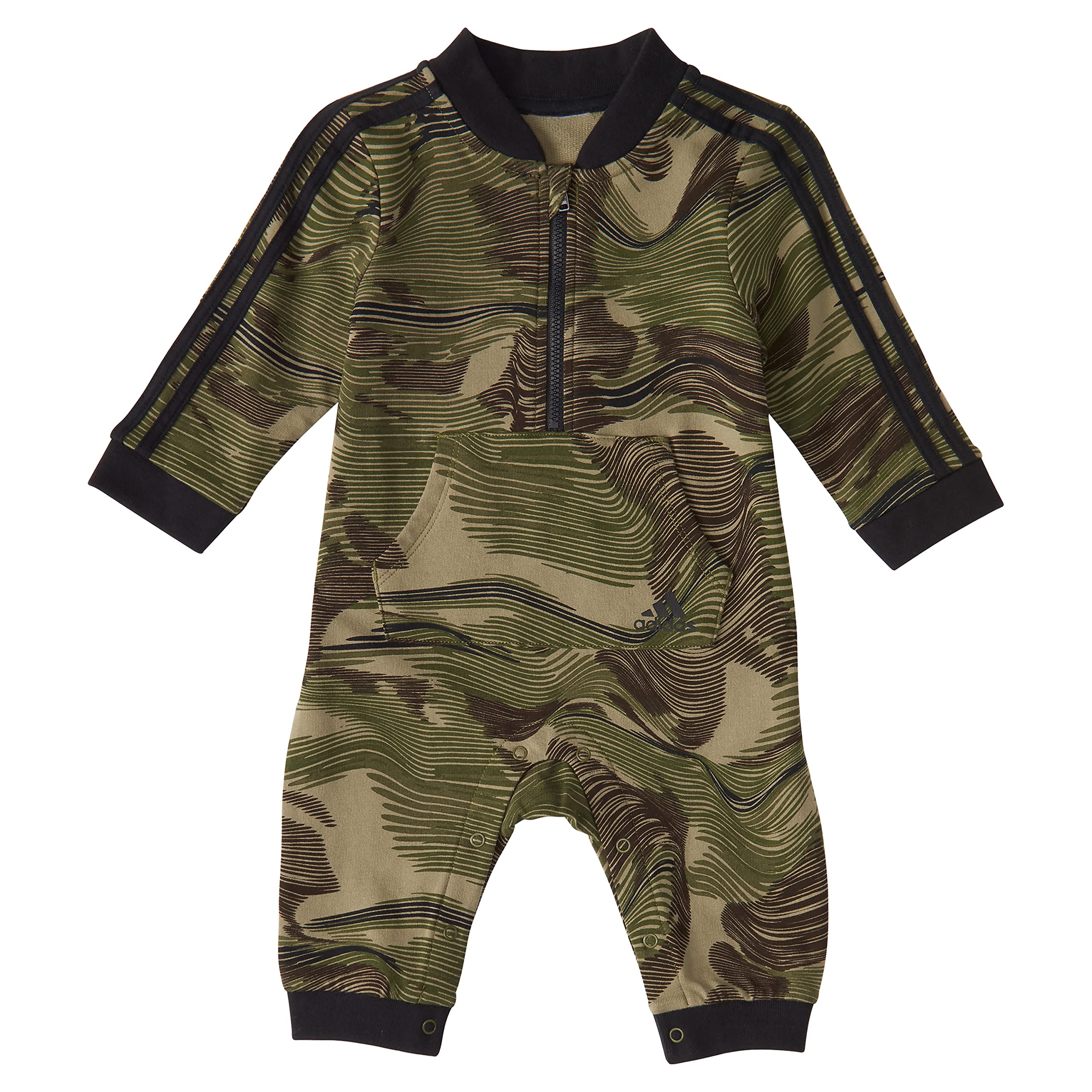 adidas baby girls Long Sleeve Zip Front Printed Track Suit Coveralls, Focus Olive, 6 Months US