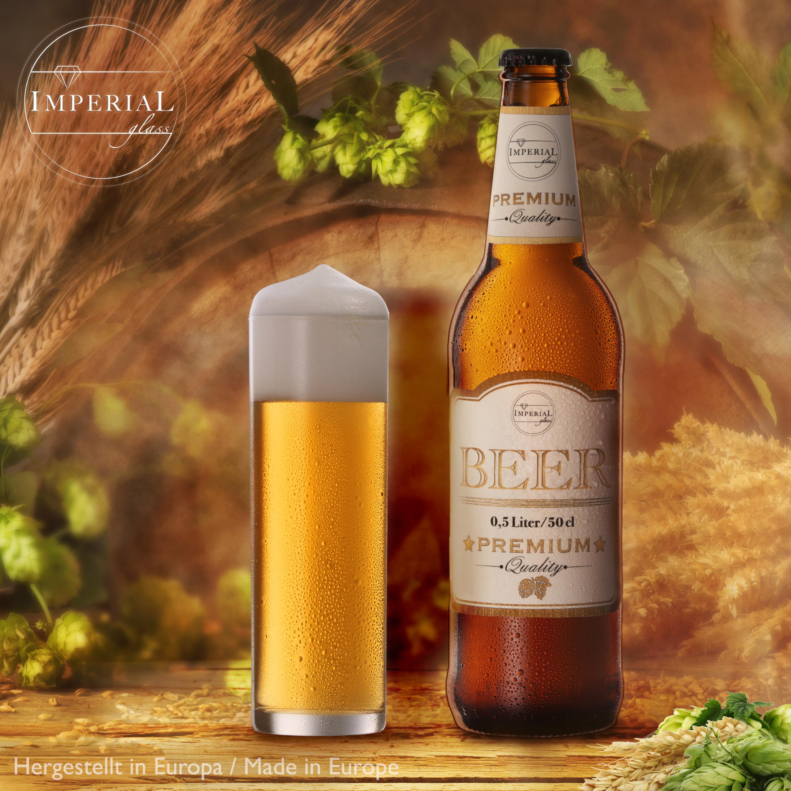 Imperial Lot de 12 verres à bière en verre 200 ml (max. 250 ml) Motif barres de bière 0,2 l Passe au lave-vaisselle