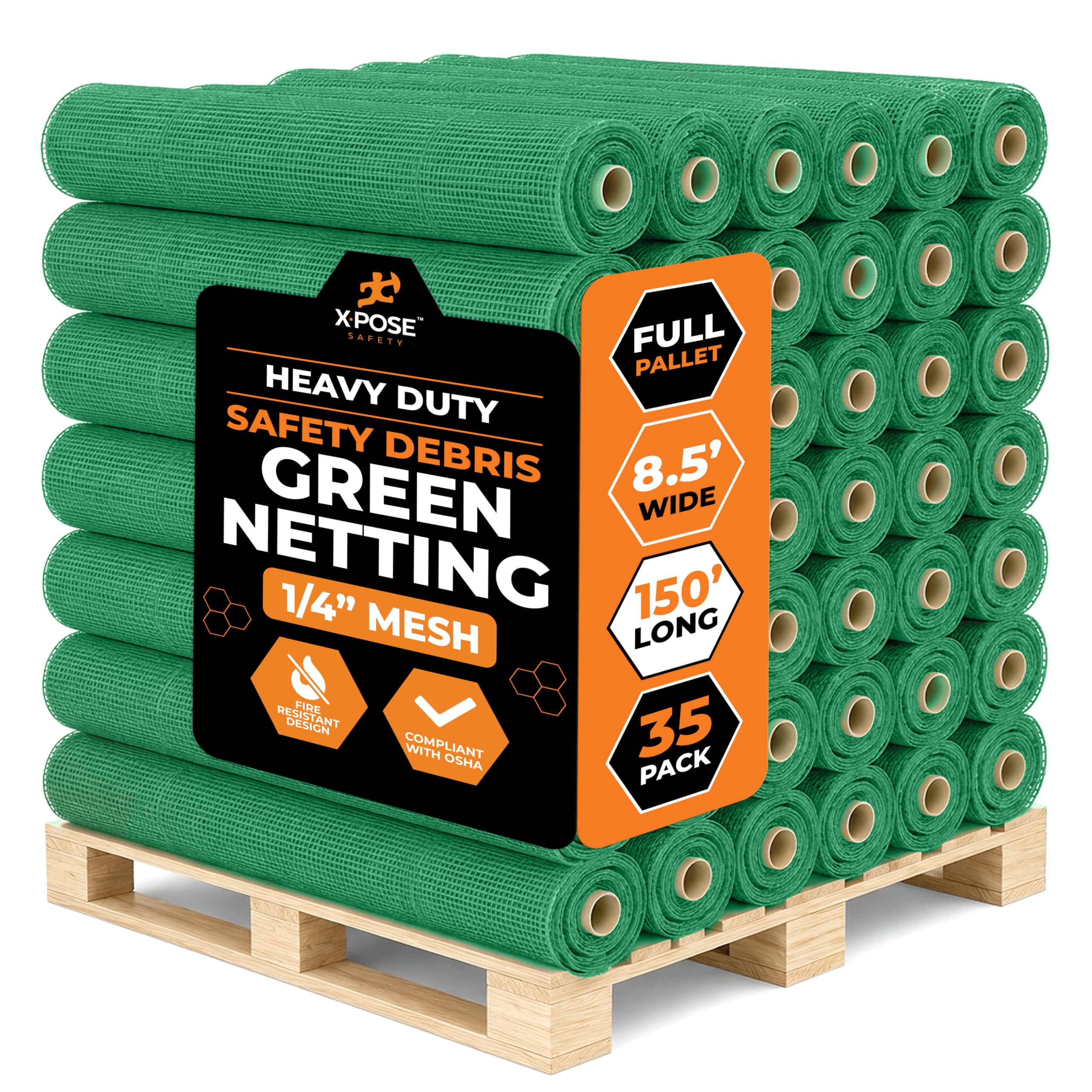 Xpose Safety Construction Safety Netting – 8.5' x 150', 1/4" Mesh Scaffold