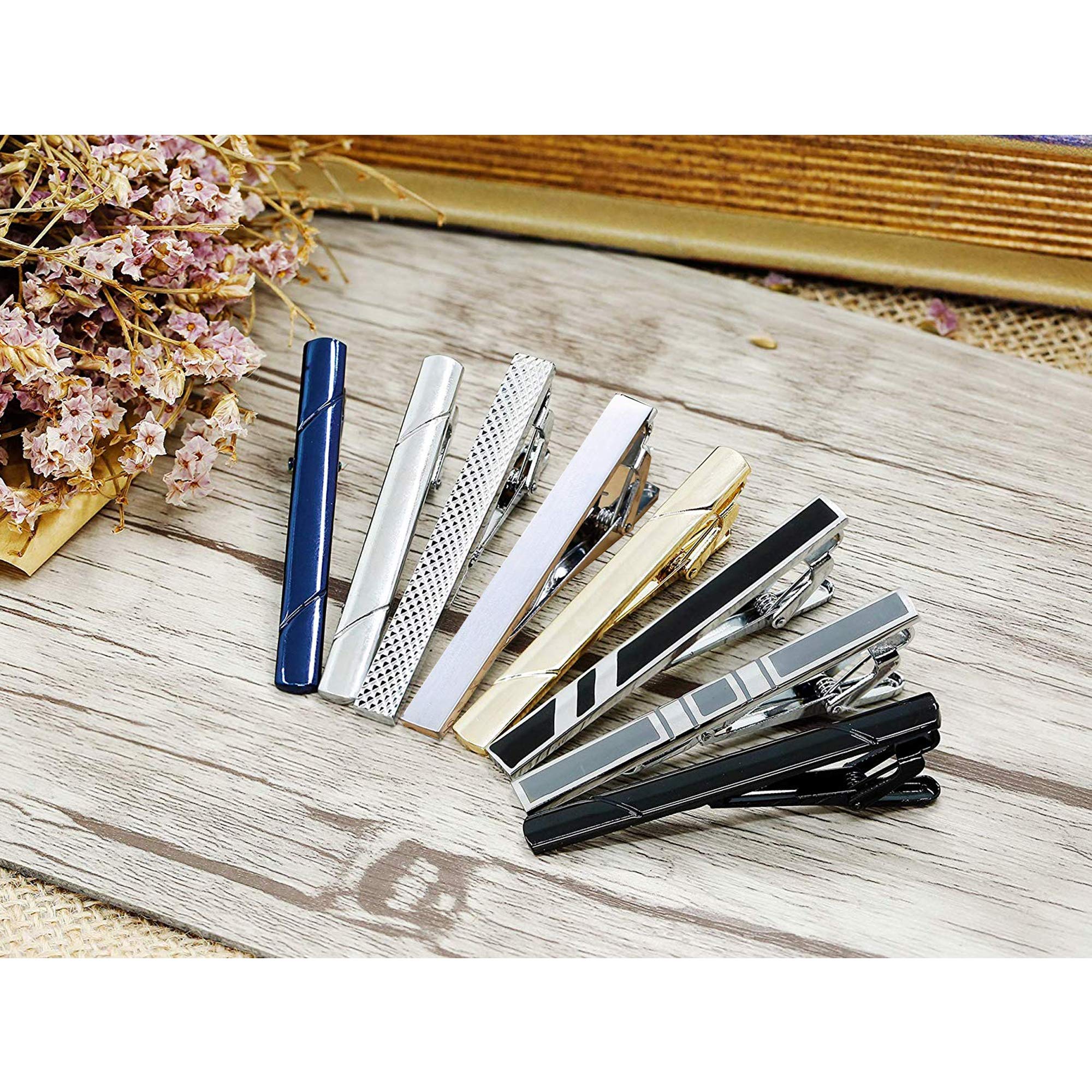 YADOCA 10-12 Pcs Pince à Cravate Classique pour Hommes Cravate Slim Tie Bar Set Business & Boîte Cadeau