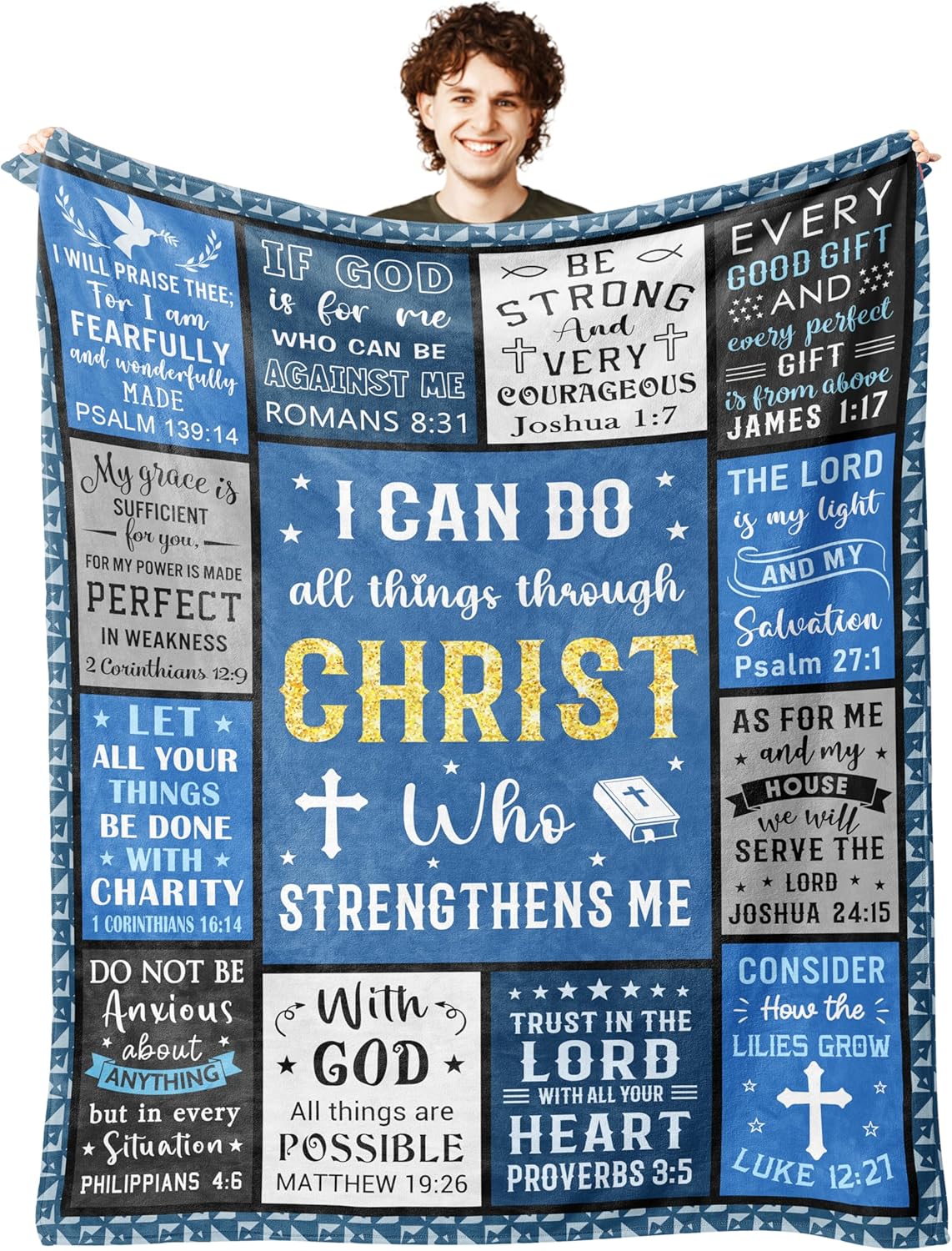 Lcobion Christian Gifts for Men, Religious Gifts for Men, Baptism Gifts for Boys, Spiritual Inspirational Gifts for Man, Bible Catholic Gifts, Confirmation Gifts for Boys, Christian Blanket 50" X 60"