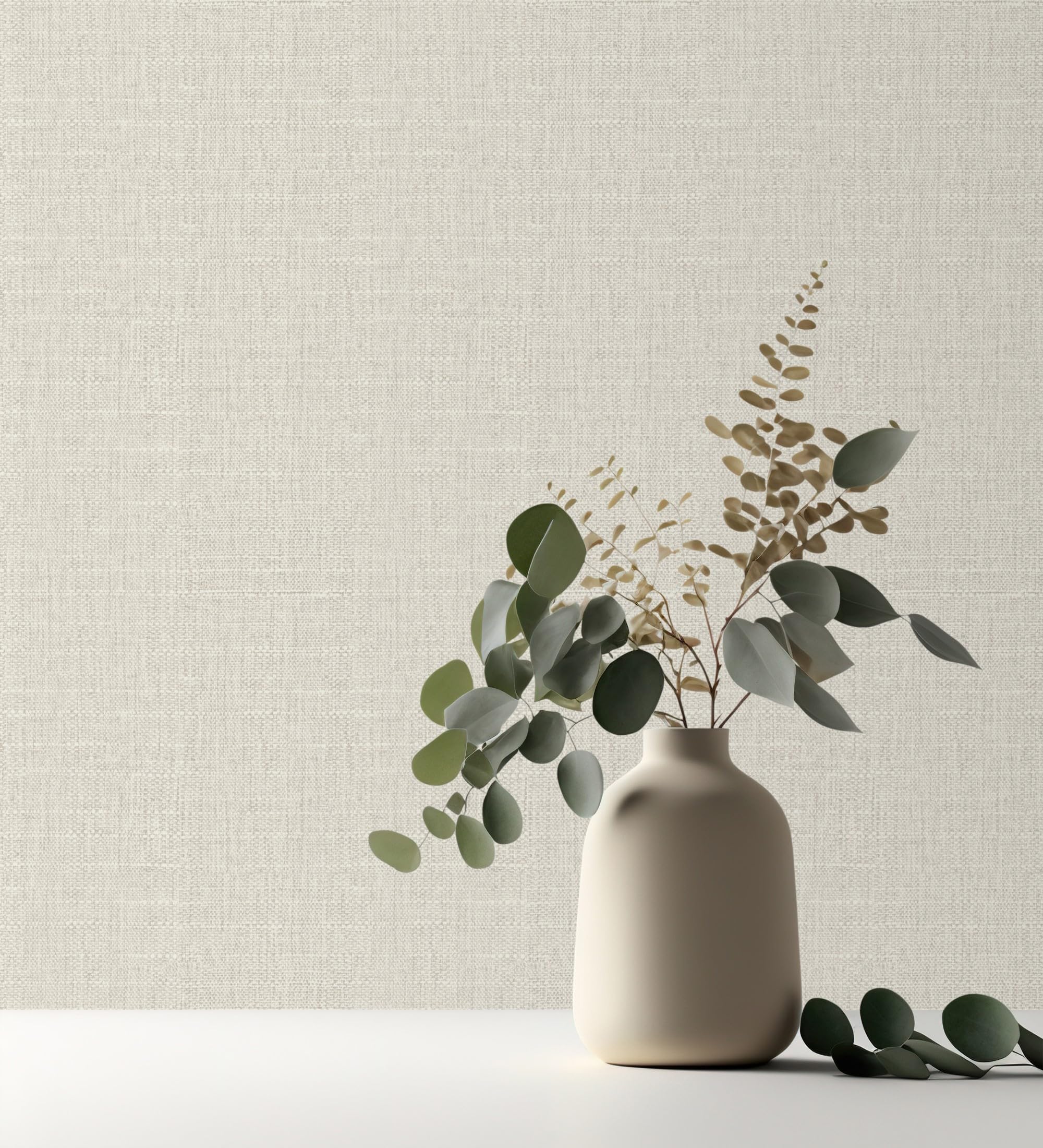 GAULAN 682868 - Papel pintado vinílico efecto textil con textura alto relieve color blanco roto perlado para pared salón cocina dormitorio pasillo mueble - Rollo de 10 m x 0,53 m