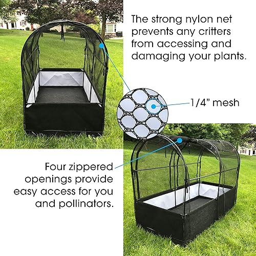 Miniatura 4 de SIMPO Sistema de jardín 3 en 1 cama de jardín elevada de tela + cubierta de invernadero + red protectora (36 x 72 x 53 pulgadas)