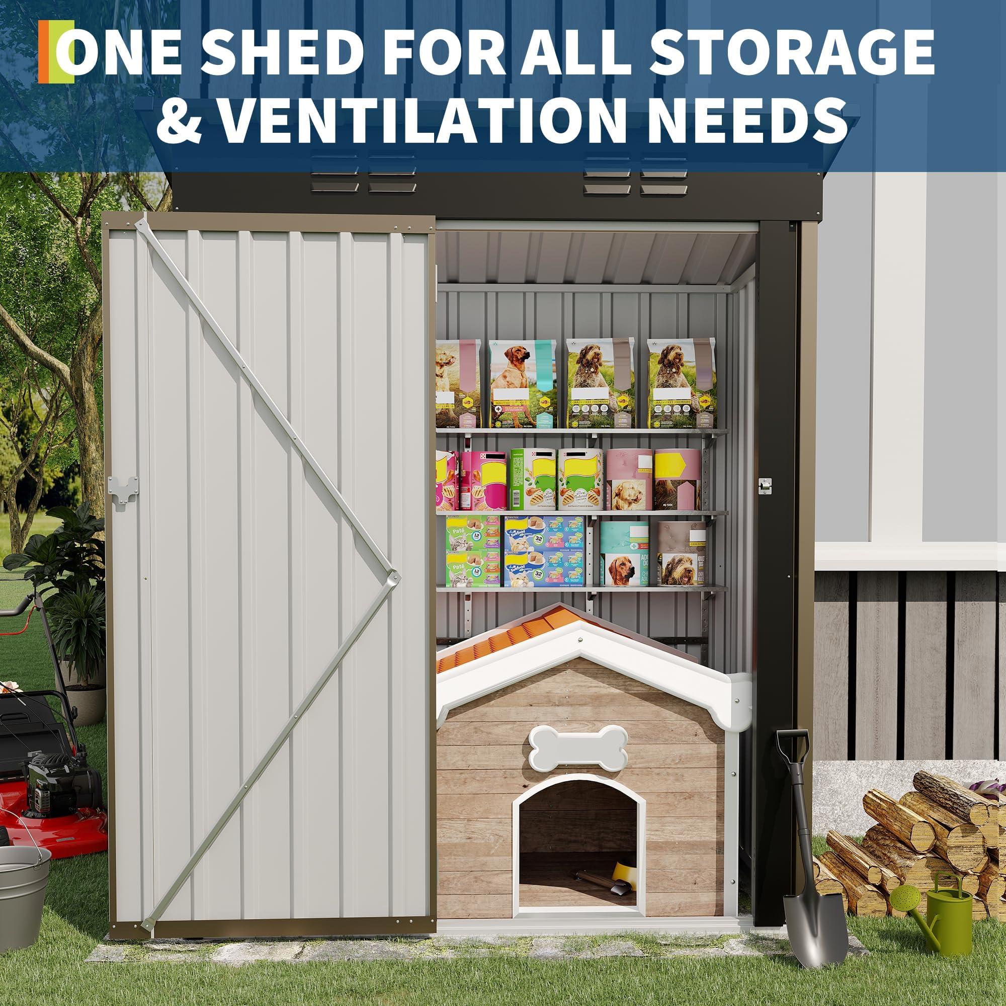 5×3 ft Outdoor Storage Shed, 67 CU.ft Metal Tool Shed with Sloping Roof and Lockable Door, Compact Garden Shed for Backyard, Patio and Lawn Organization, Brown - 5