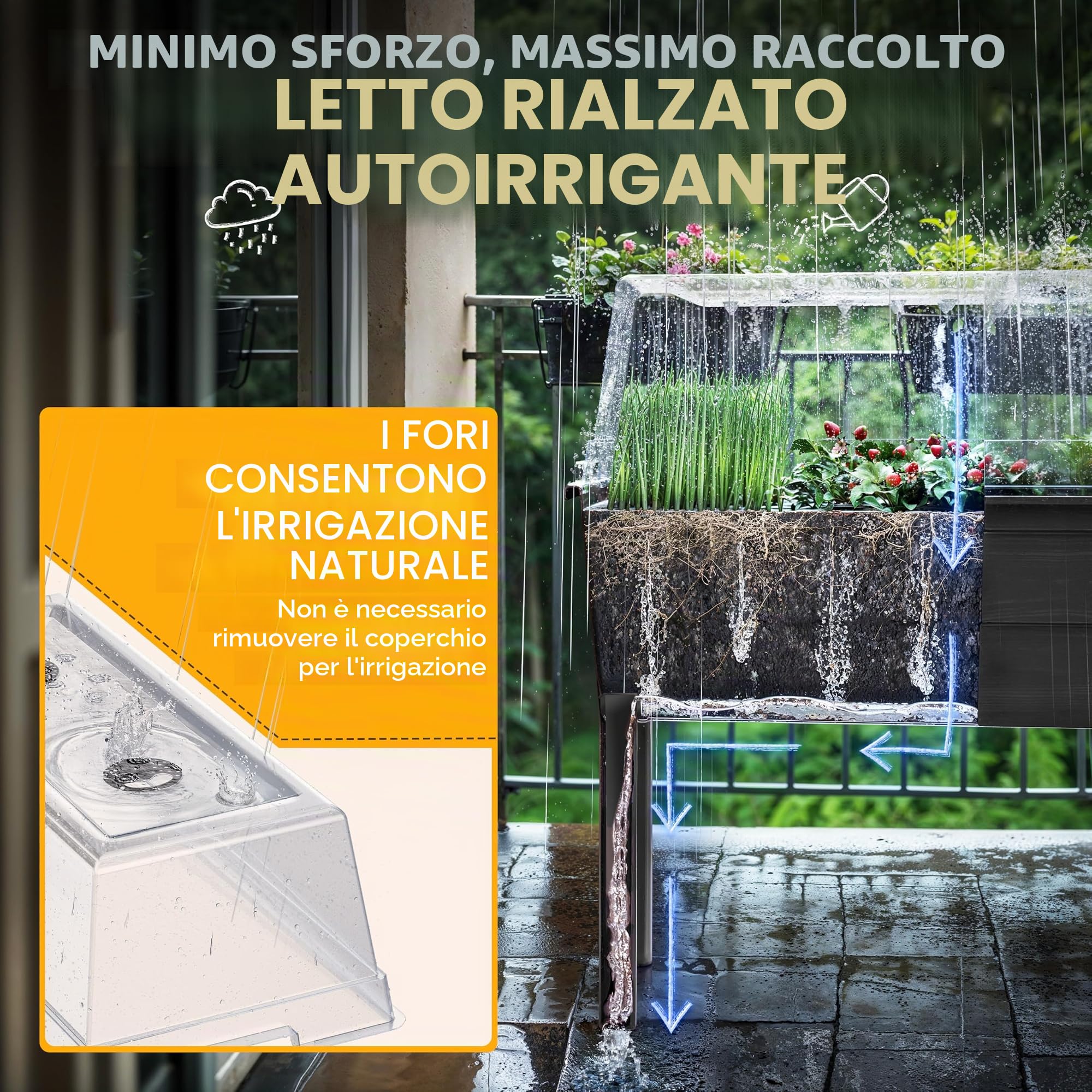 Ondis24, aiuola da giardino Victoria per balcone, vaso da fiori con serra, volume 50 L, serbatoio dell'acqua, irrigazione a goccia, piedini rimovibili, adatto per esterni (Antracite)