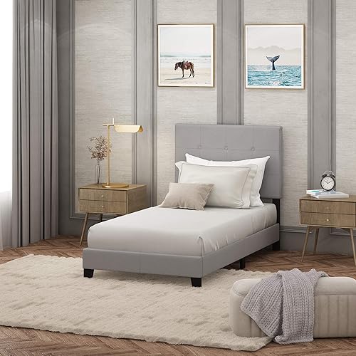Miniatura 9 de Furinno - Base de cama tapizada con botones,modelo Laval, tamaño individual, color glaciar Glacier,Lino,Piedra,https://www.amazon.com/dp/undefined