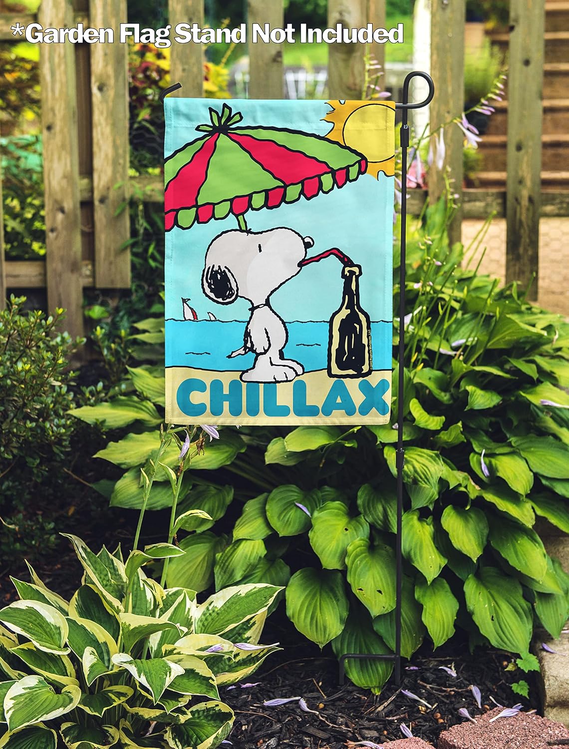 Flagology, PEANUTS Chillax Snoopy – Garden Flag 12" x 18", Outdoor Flag, Exclusive Premium Fabric, Officially Licensed PEANUTS®, Summer