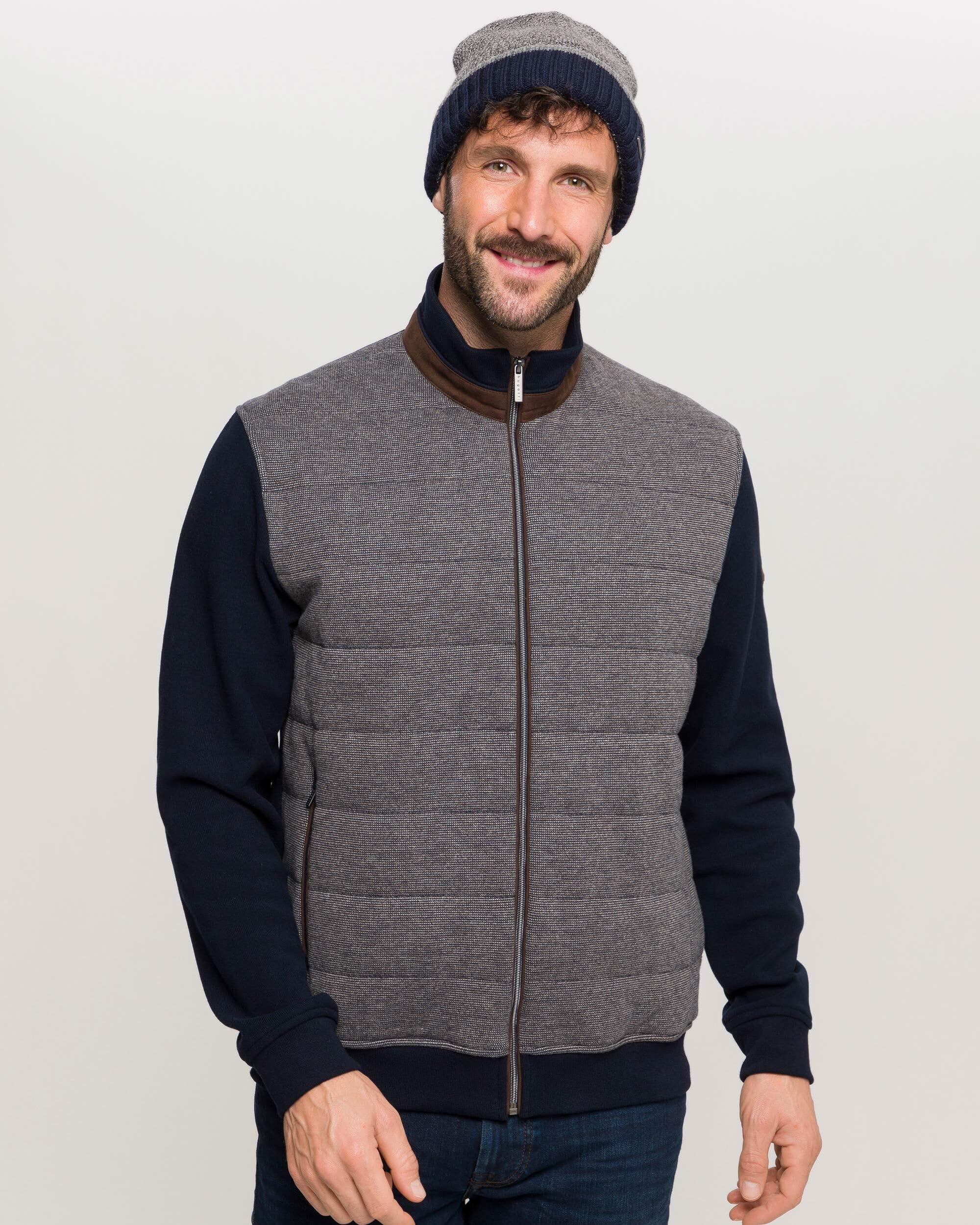 bugatti Herren Mütze mit Rippenmuster - Strickmütze mit farblich abgesetztem Rand - 100% Wolle - One Size