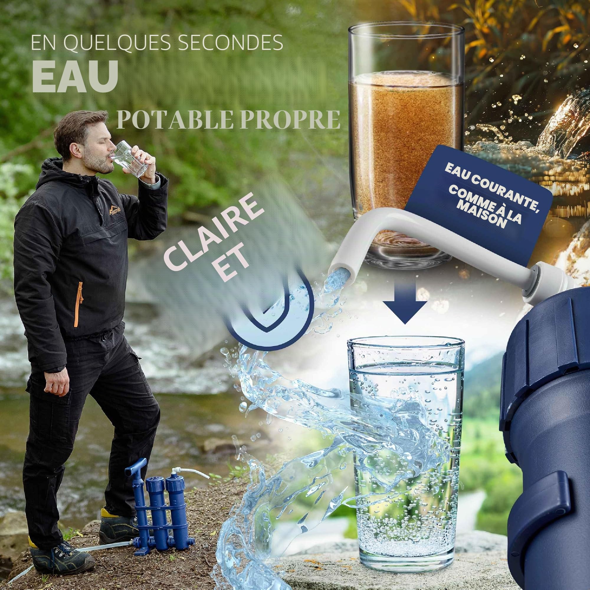 Aora Hydrosolve Filtre à eau d'extérieur [Pompe & Technologie ULTRAFILTRATION] – Filtre à eau potable pour la survie en plein air et le camping – Équipement d’urgence