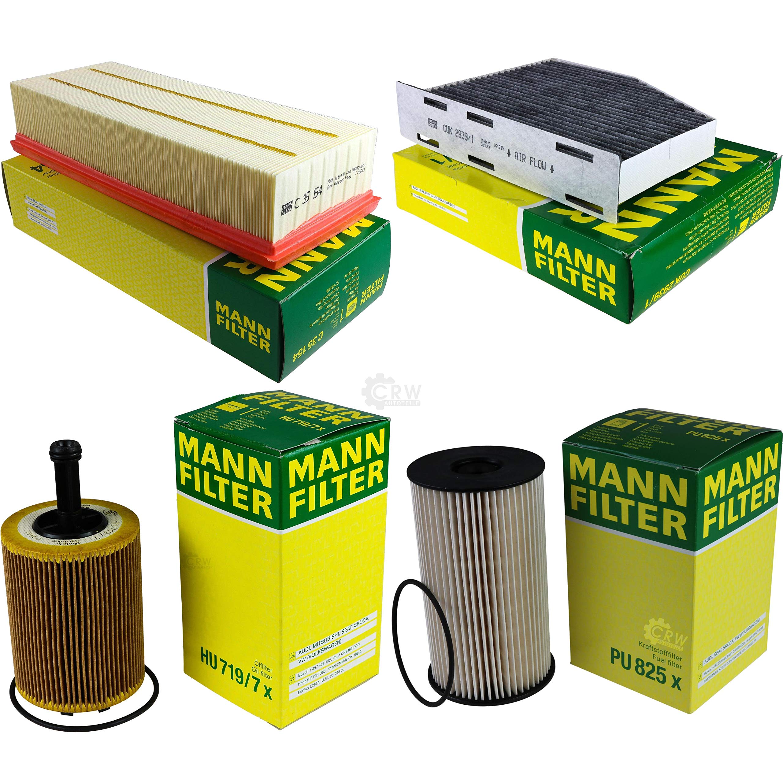 Set di ispezione Mann-Filter: filtro dell'aria, filtro dell'olio, filtro per interni, filtro del carburante