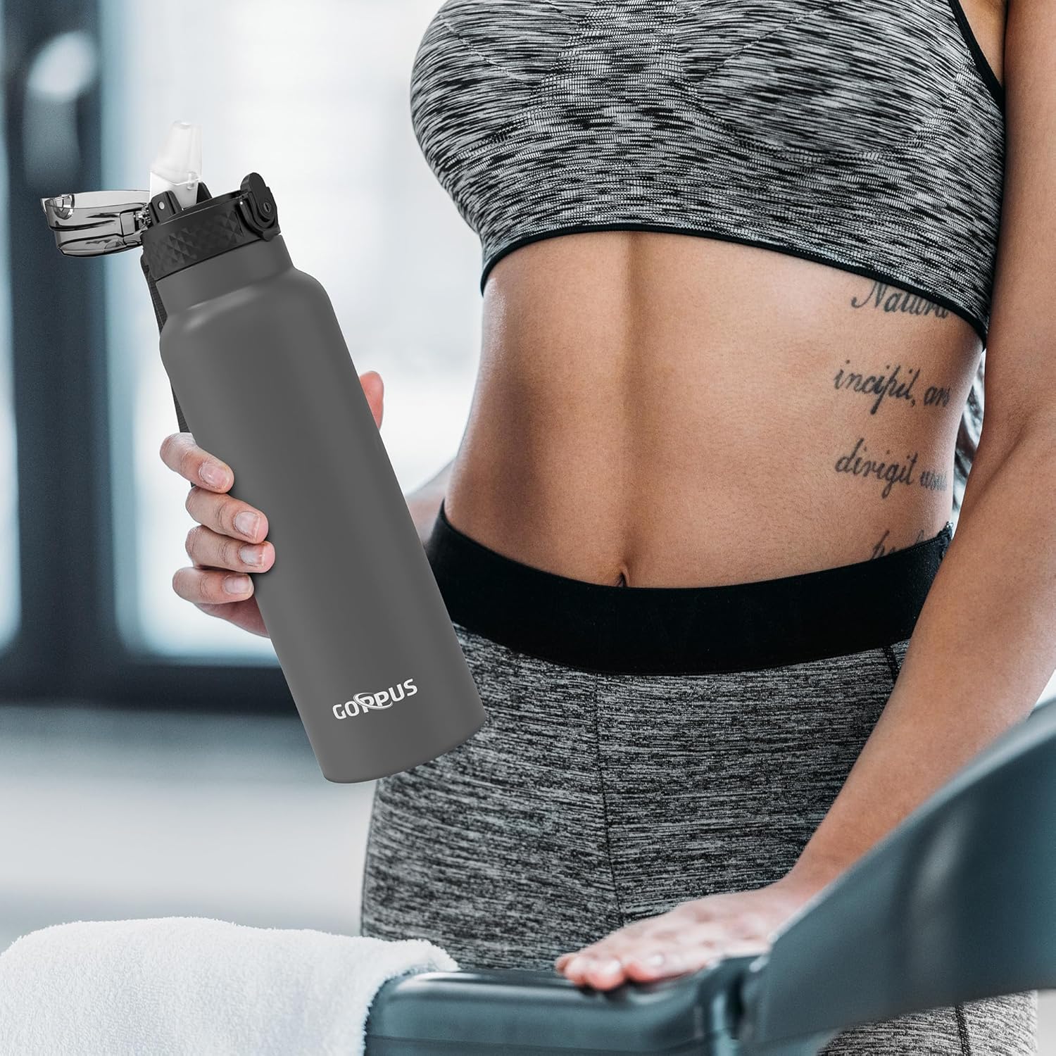 GOPPUS 750ml/24oz Insulated Water Bottles with Straw 0.75 Litre Metal Bottles Steel Thermal Flask Stainless Steel Gym Bottle Double Walled Drinks Bottle Leakproof Hot/Cold Water Flask BPA Free