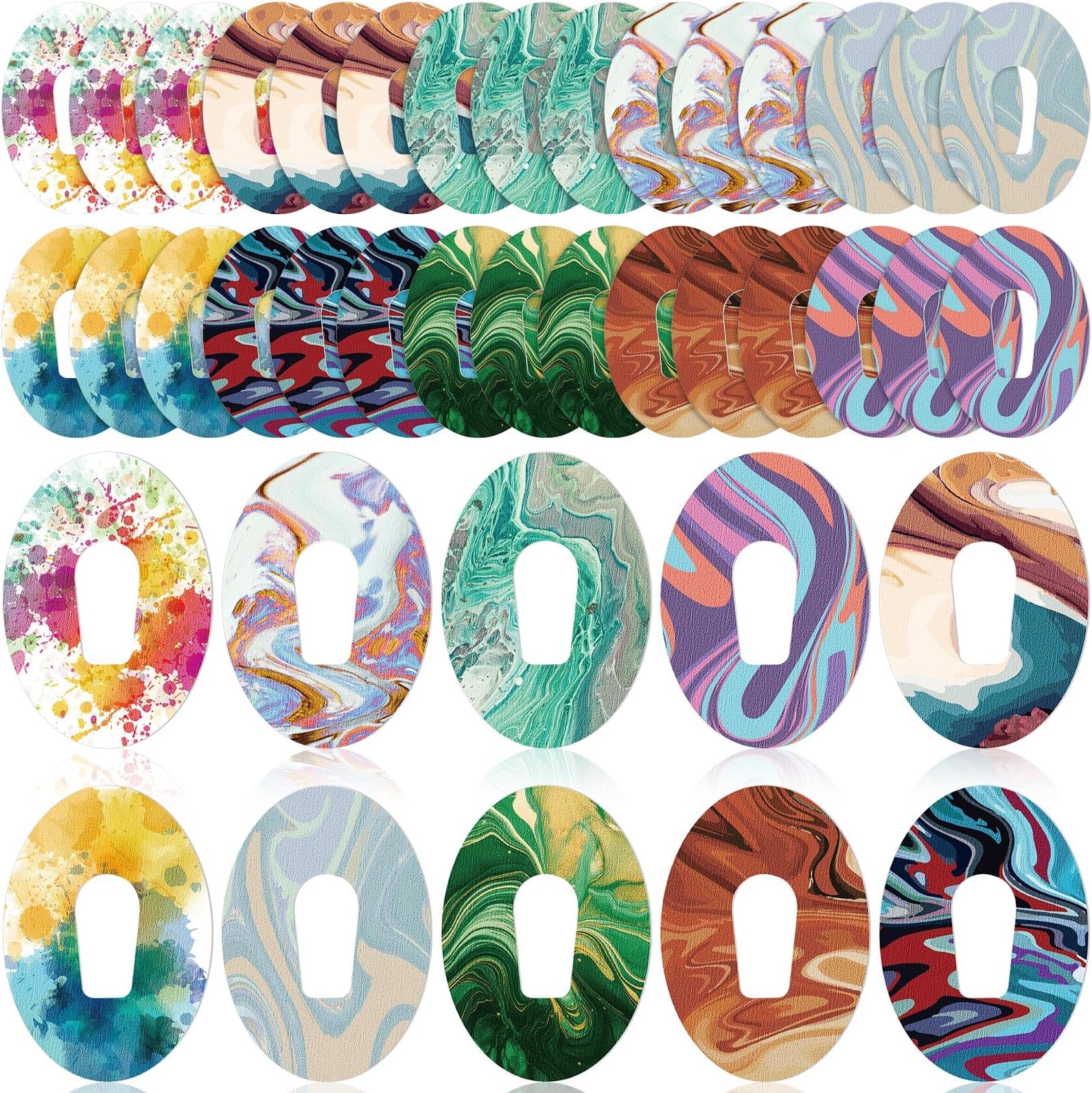 Siifert 30 Pack Adhesive Patches Compatible with Dexcom G7 G6 CGM Tape Breathable Overpatch Pre Cut Adhesive Water-Resistant Tape Stickers Sensor Covers, 10 Swirl Styles(Compatible with Dexcom G6)