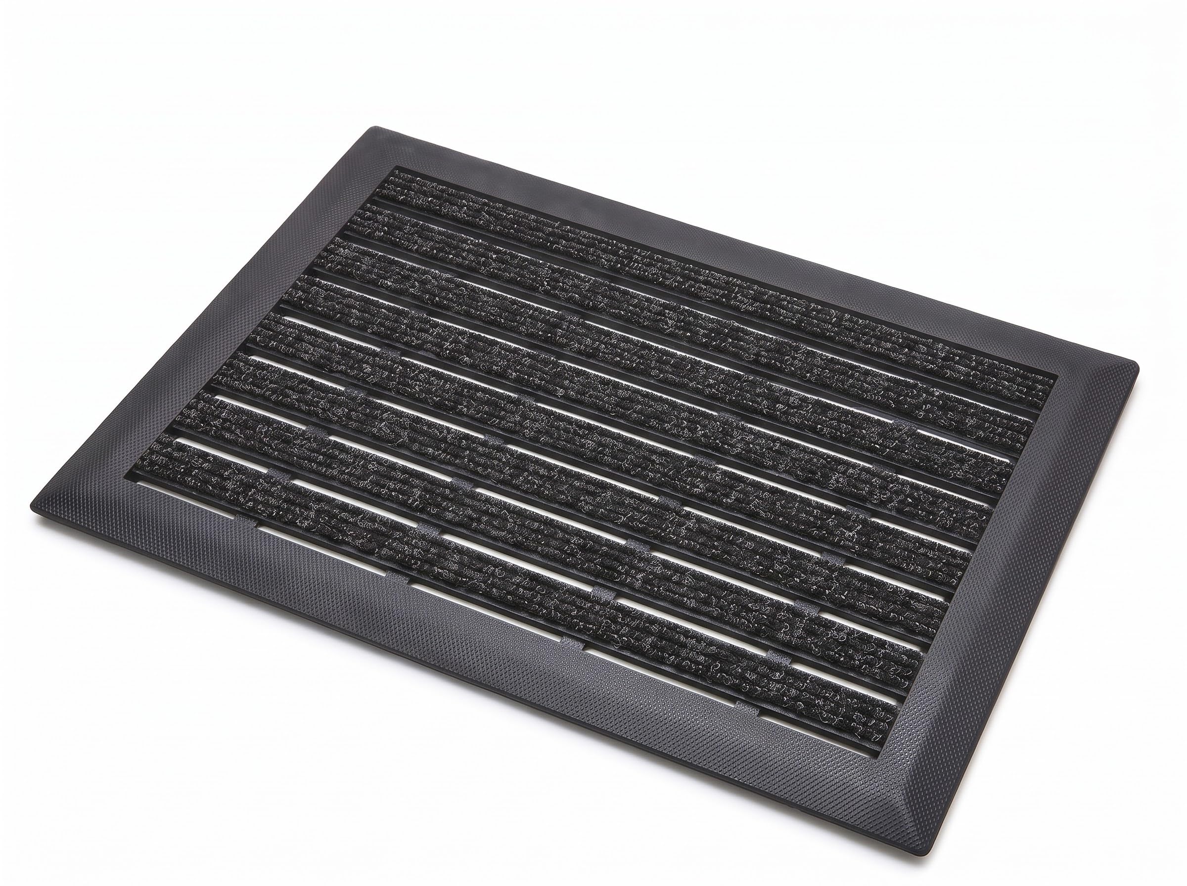 Nicoman Entrance Mat 60 x 40 cm with Ribbed Carpet Inserts, Open Slatted Design & Wide Border – Durable Door Mat for Indoor & Outdoor Use, Home, Office & Commercial Entrances