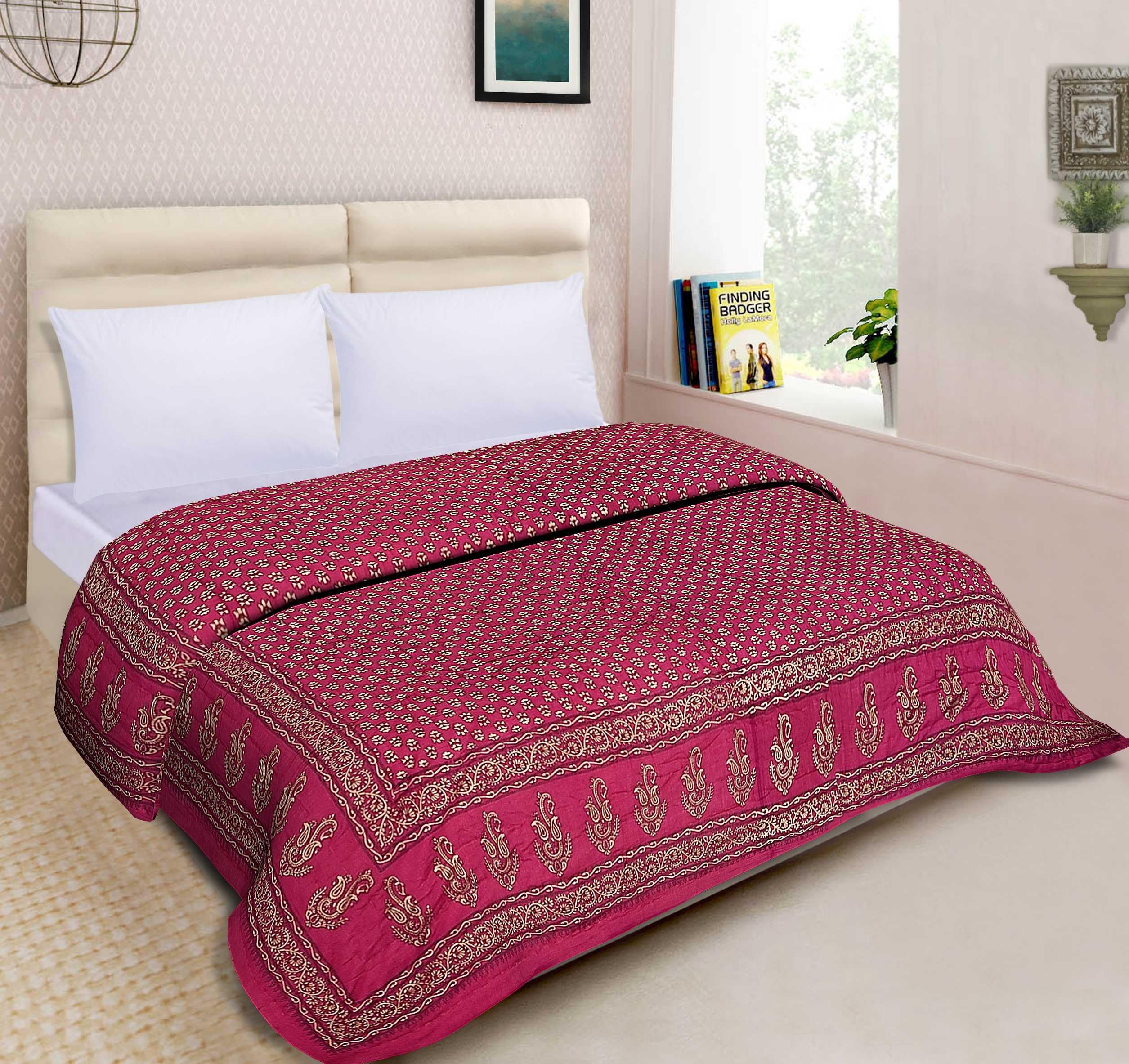Spangle Jaipuri Gold Print Double Rajai/Quilt