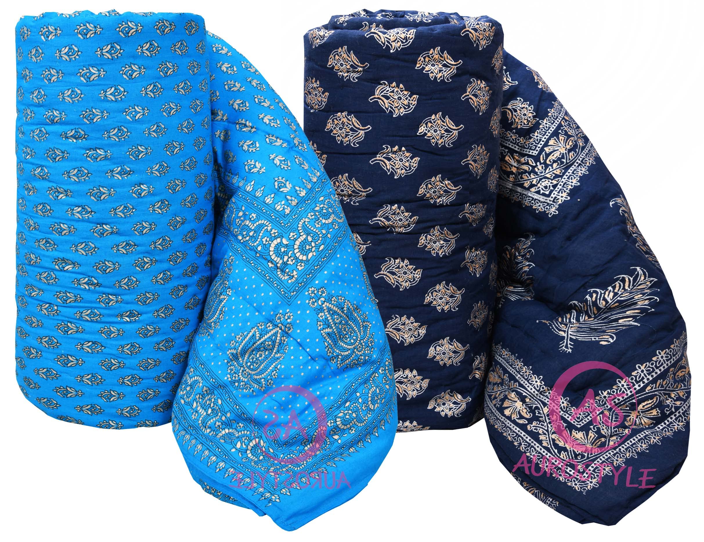 400 TC Pure Cotton Jaipuri Design Printed Light Weight Traditional Rajasthani Print Single Bed Quilt/Razai/Rajai (Design 22, Single Bed - Set of 2 Combo Set)-image-30