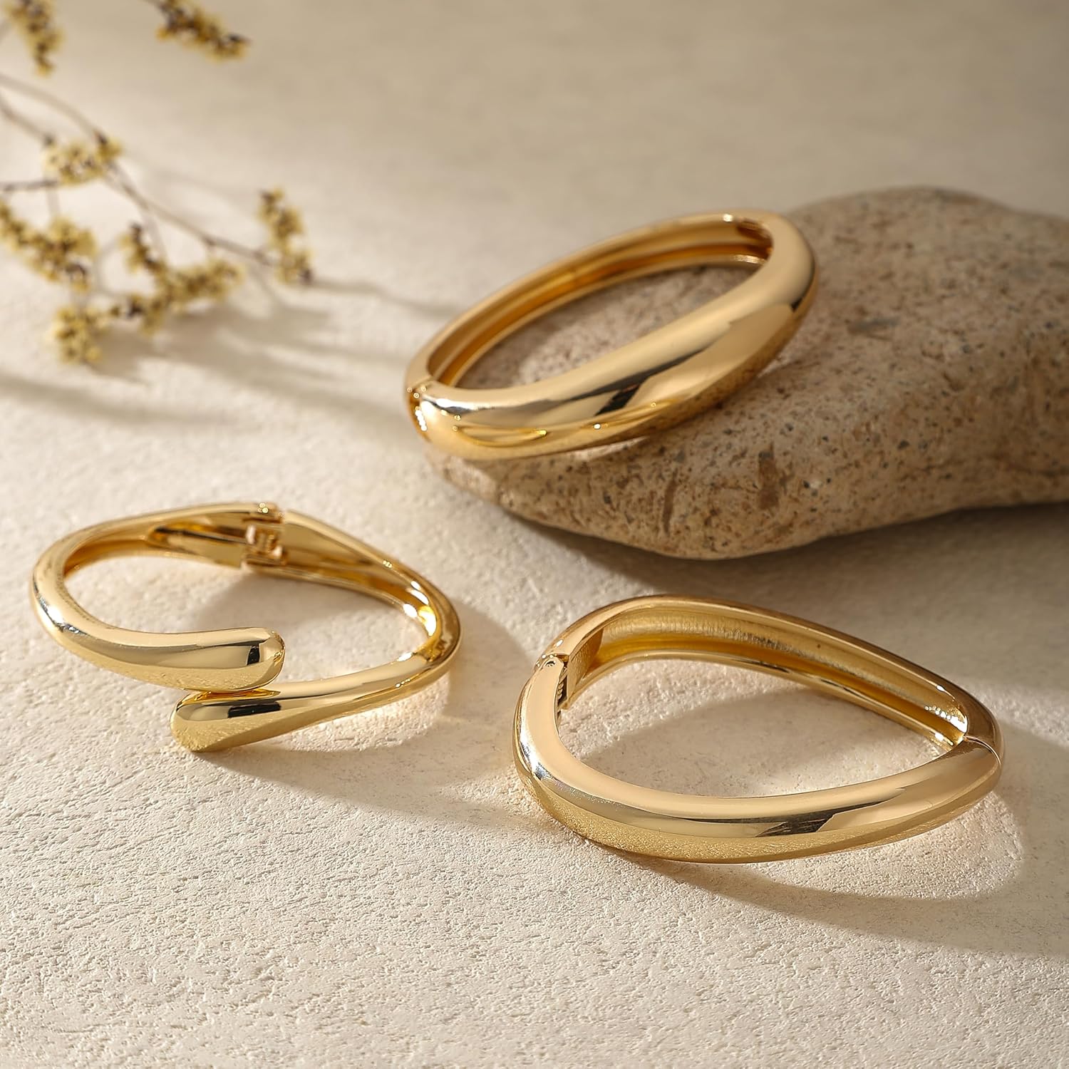 2/3/6pcs Chunky Gold Bangle Cuff Bracelets for Women, Dainty 14K Gold Plated Stackable Bangles Bracelet Set Jewelry Gift - Image 6