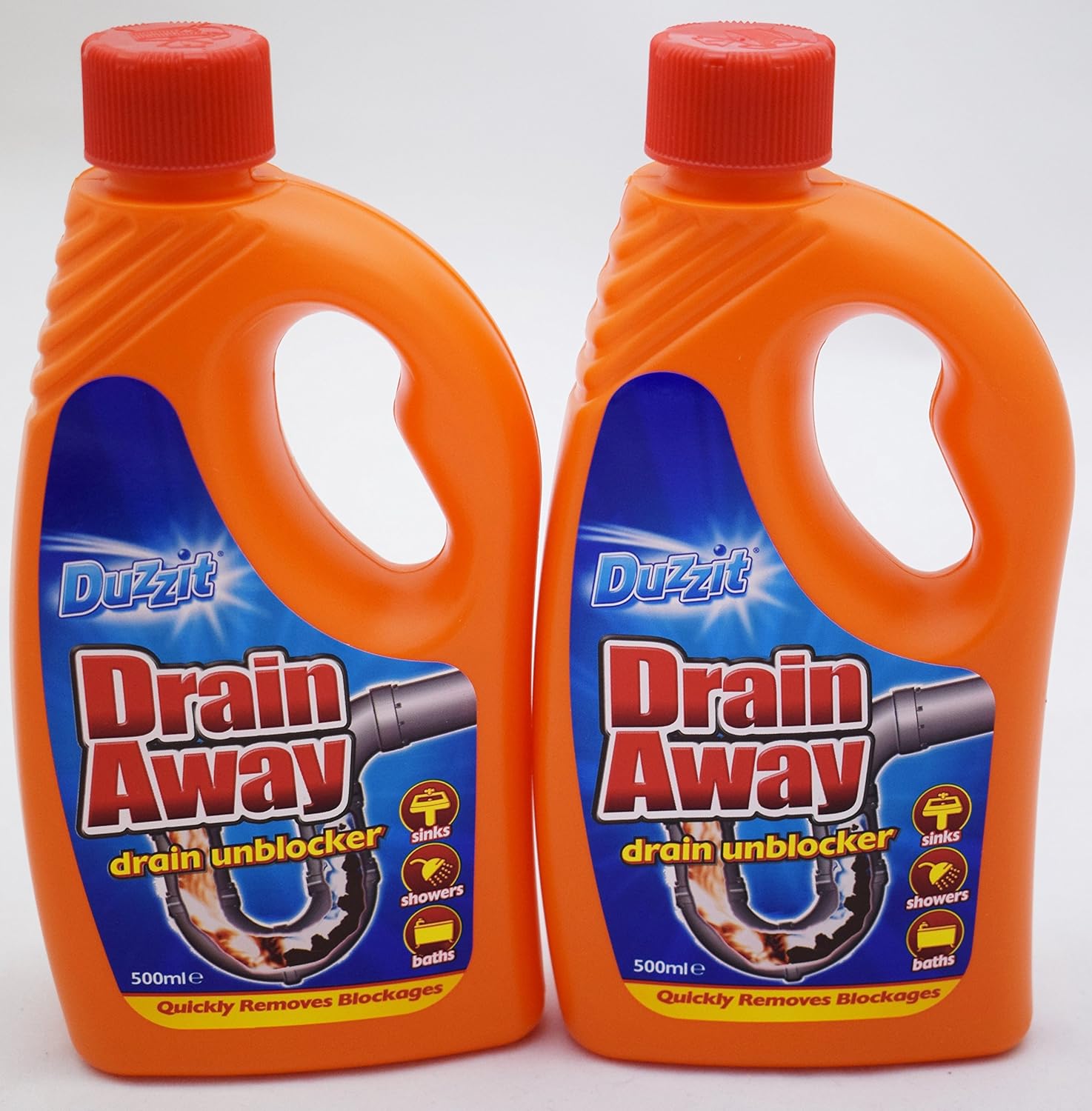 2 x Bottles New Duzzit Drain Away Drain Unblocker Liquid Formula 500ML