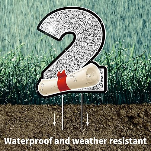 Miniatura 4 de Ruisita Decoraciones de fiesta de graduación de plata 2023, 8 piezas de letreros de graduación para patio con 28 piezas de estacas para decoración