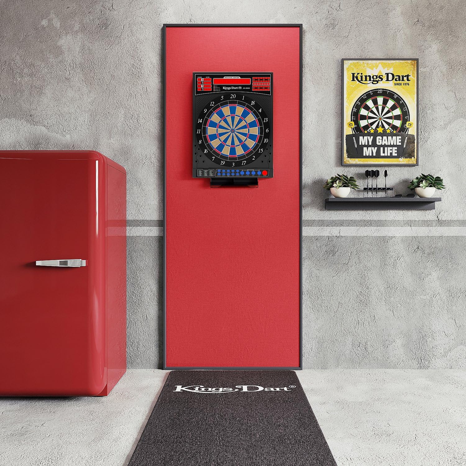 Kings Dart Elektronische Dartscheibe Profi Turnier JX-2000 | Turnierscheibe inkl. 24 Dartpfeilen | 41 Spiele, über 200 Spielvarianten | Laufschrift + Sound | extra dünner Spider