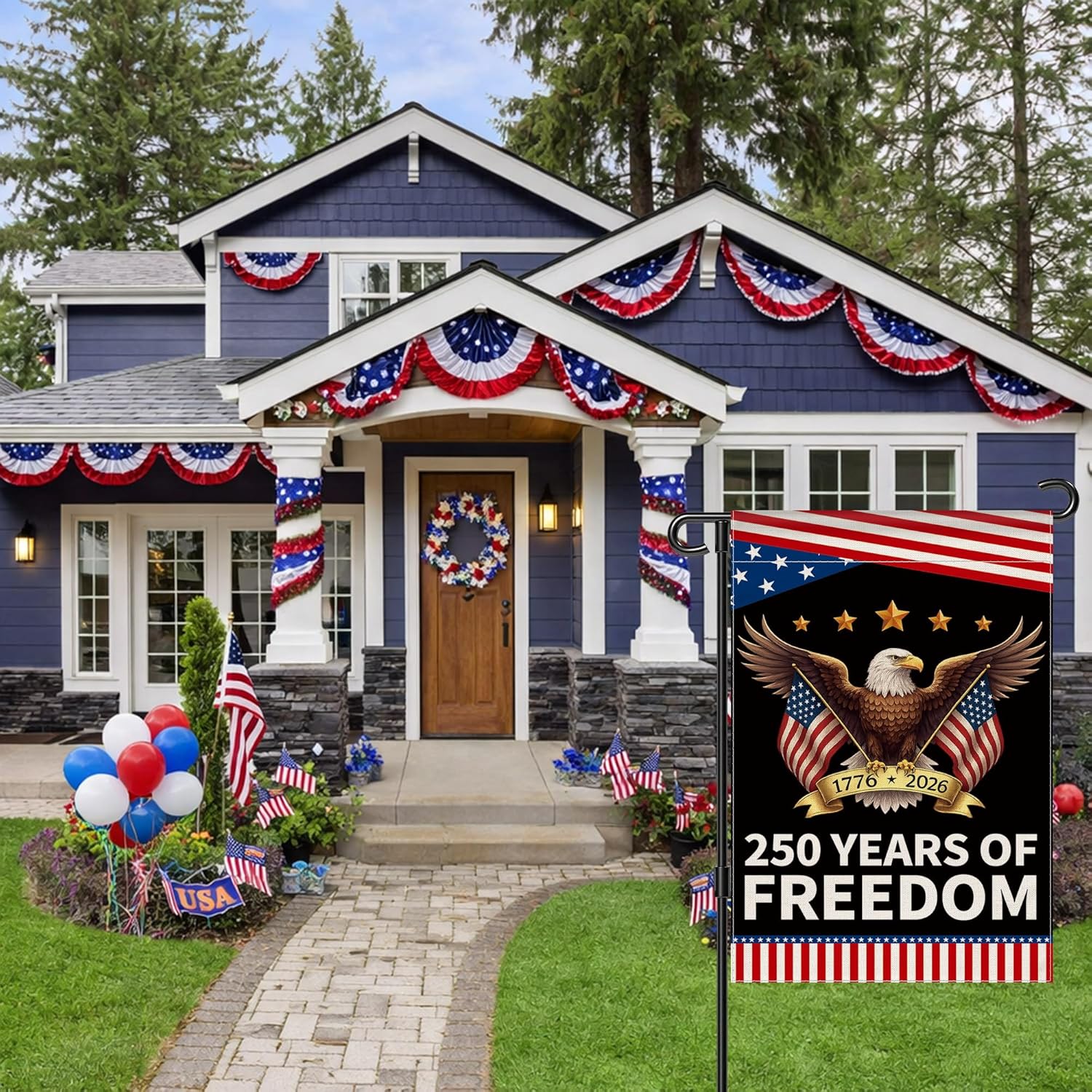 250th Anniversary America Garden Flag, 250 Anniversary USA Flag Patriotic Banner 250 Years of Freedom Yard Sign Eagle Design 4th of July Double-Sided Waterproof 1776-2026 Commemorative Flag 12x18 Inch - Image 9