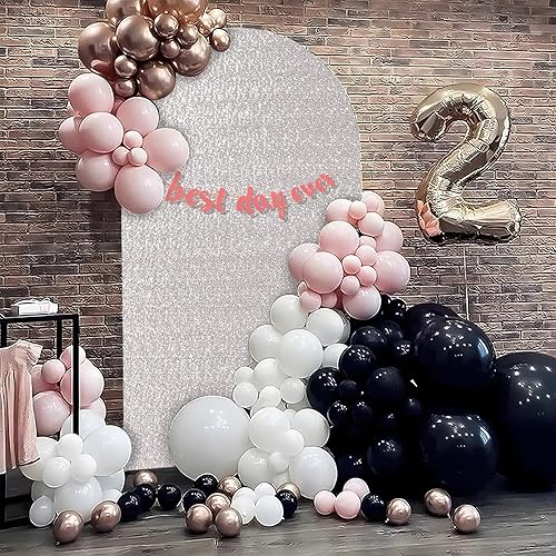 Miniatura 7 de Friiko Cubierta de arco de boda con lentejuelas y tela, uso de 2 caras, 6 pies, cubierta de soporte de arco de boda con parte superior redonda,