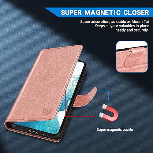 Miniatura 4 de ZZXX Funda tipo cartera para Samsung Galaxy S22 con ranura para tarjeta de bloqueo RFID, función atril, cierre magnético, funda protectora de cuero