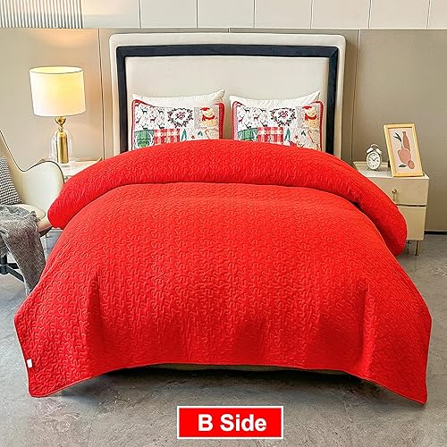 Miniatura 3 de Juego de edredón de Navidad, tamaño Queen, diseño de árbol de Navidad, copos de nieve, reno, retazos, juego de colcha de 3 piezas, reversible,