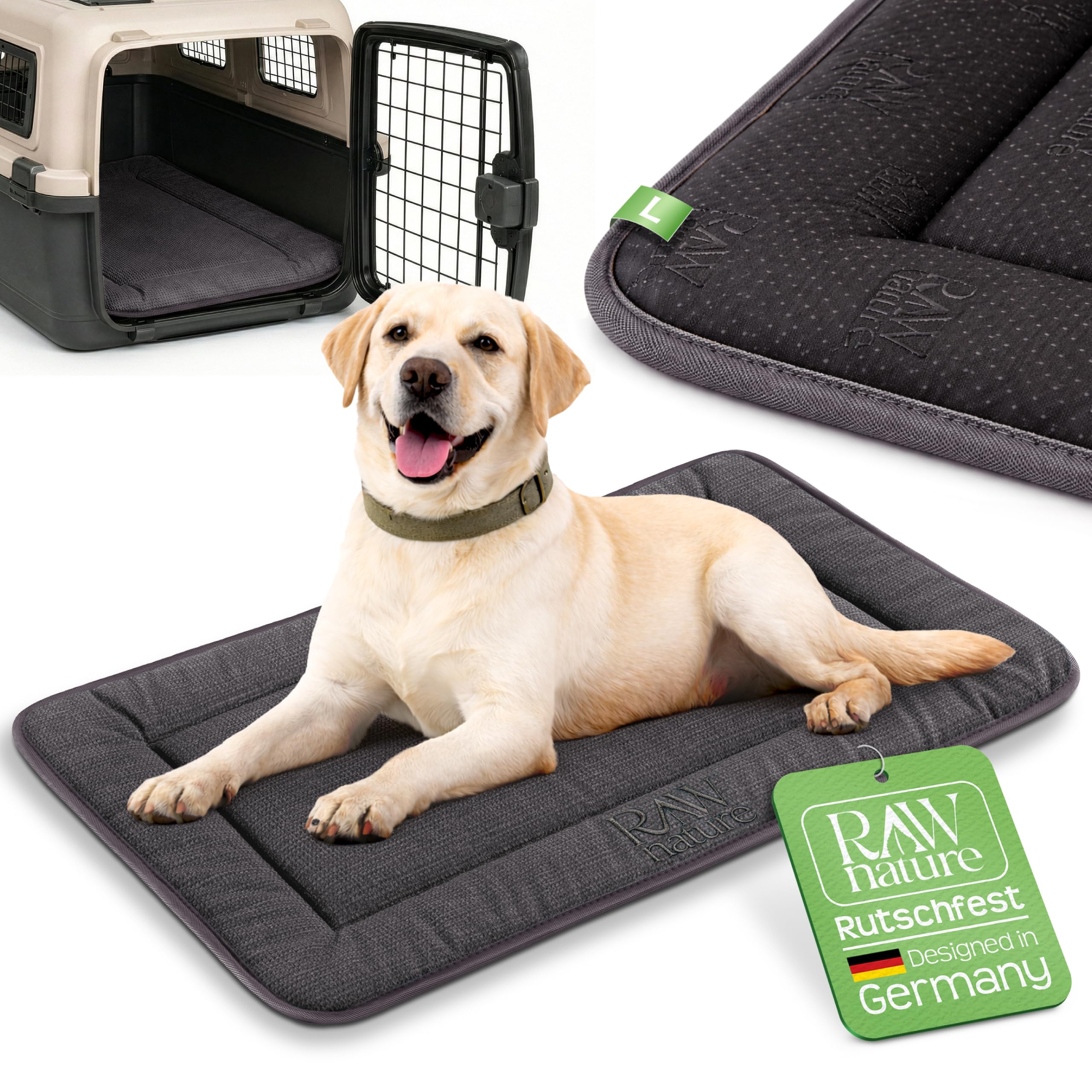 RAW Nature KIVO Hundematte L, 90x65x3cm, Alpengrau, rutschfest | Großzügige Liegefläche für mittelgroße Hunde, Cord-Liegefläche, rutschfest, waschbar bei 30 °C, für Auto & Zuhause