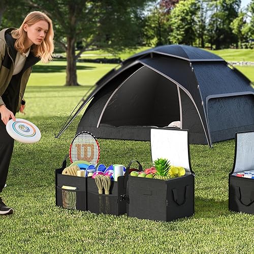 Miniatura 8 de X-cosrack Organizador aislado para maletero de automóvil, organizador de almacenamiento plegable con 2 bolsas refrigeradoras y tapa para SUV, Jeep,