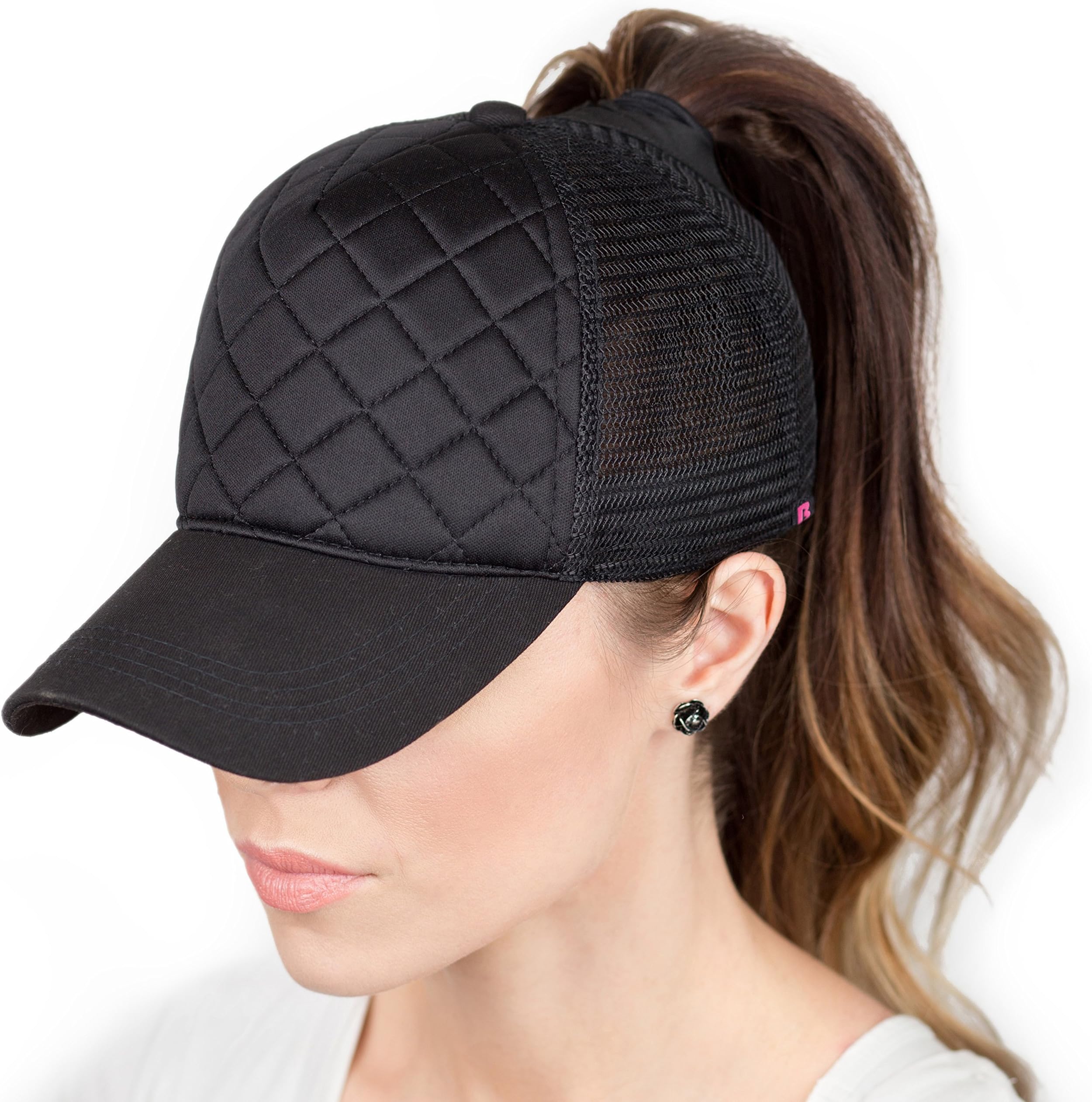 BOEKWEG The Original Ponytail Hat. Fashionable hats made for ponytails. (Quilted/Black)