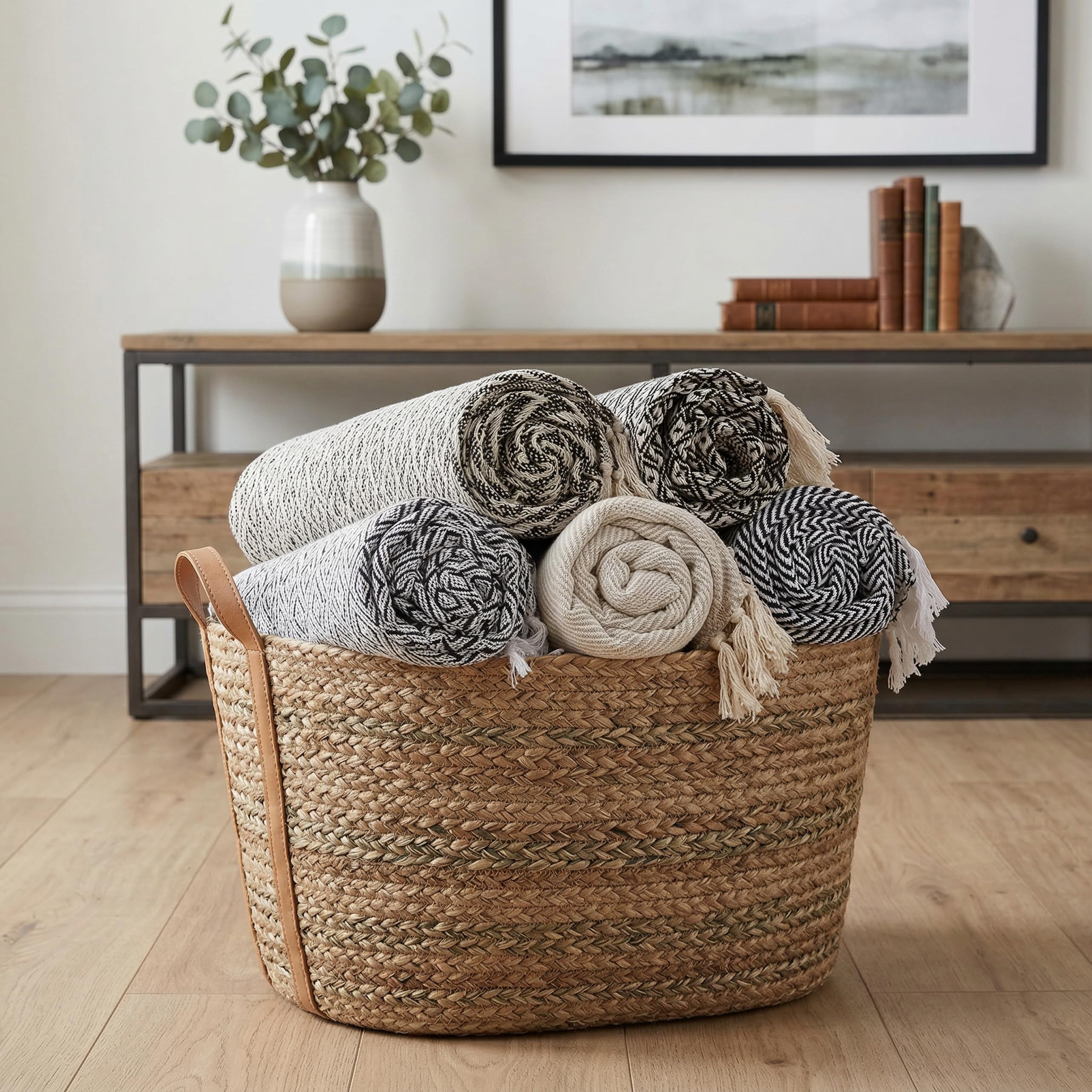Americanflat 100% bawełniany koc narzuta na kanapę, 127 x 152 cm, neutralny na każdą porę roku, lekki, przytulny, miękki koc i narzuty na łóżko, sofę lub krzesło, do użytku wewnątrz lub na zewnątrz [czarny kremowy szewron]