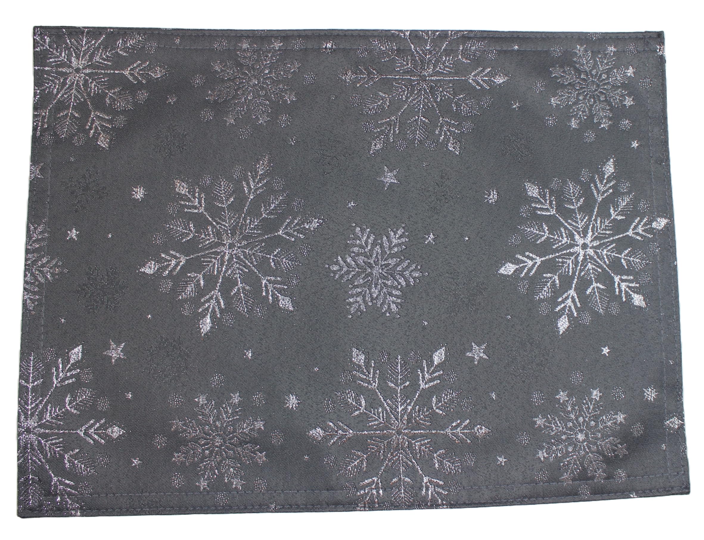 Peggy Wilkins Pewter/Silver Snow Fall Christmas Snowflake Jacquard Placemat - 33Cm X 45Cm